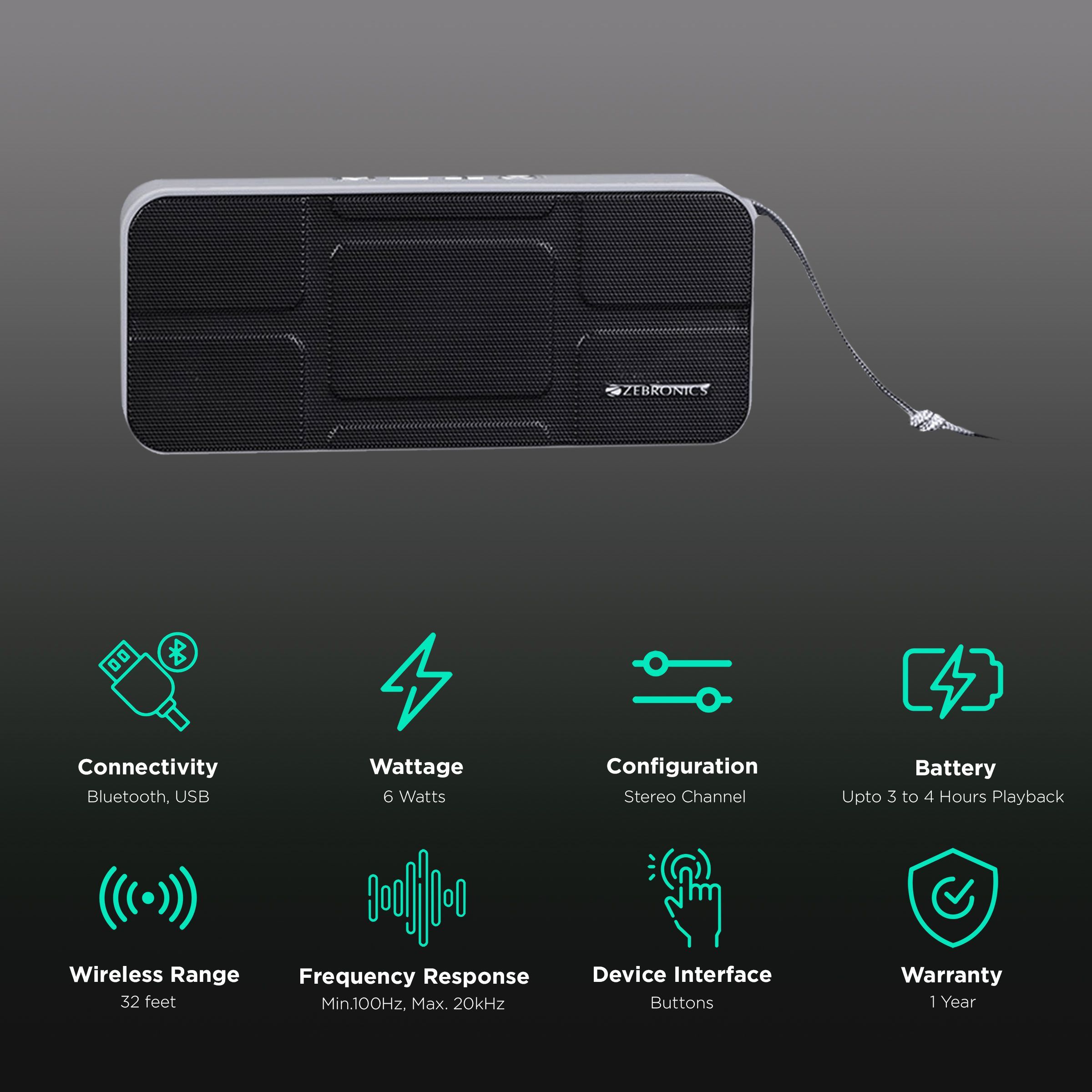 ZEBRONICS Zeb-Brew 6W Portable Bluetooth Speaker (Built-in FM Radio, Stereo Channel, Black)_2