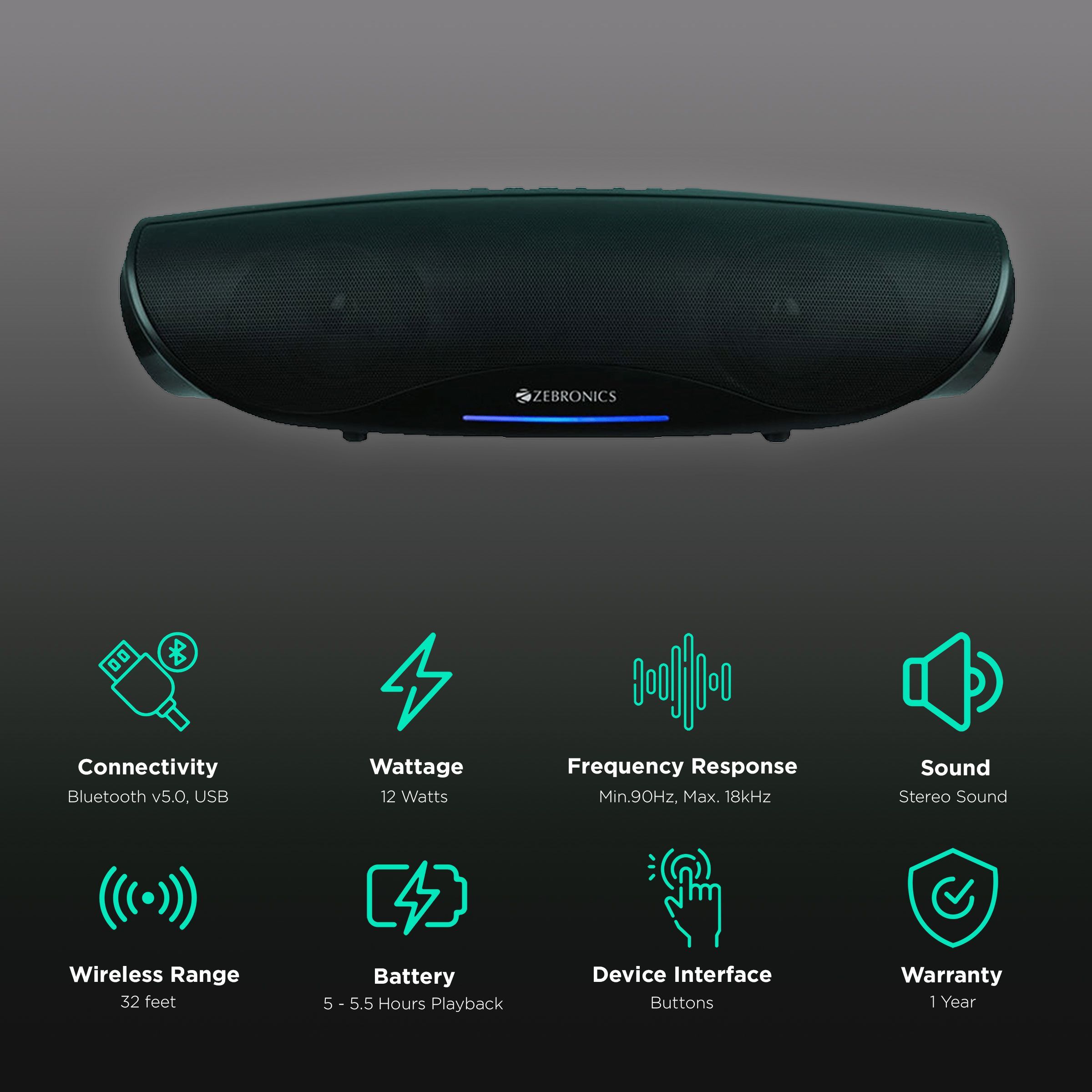 ZEBRONICS Zeb-Music Deck 12W Portable Bluetooth Speaker (5.5 Hours Playtime, Black)_2