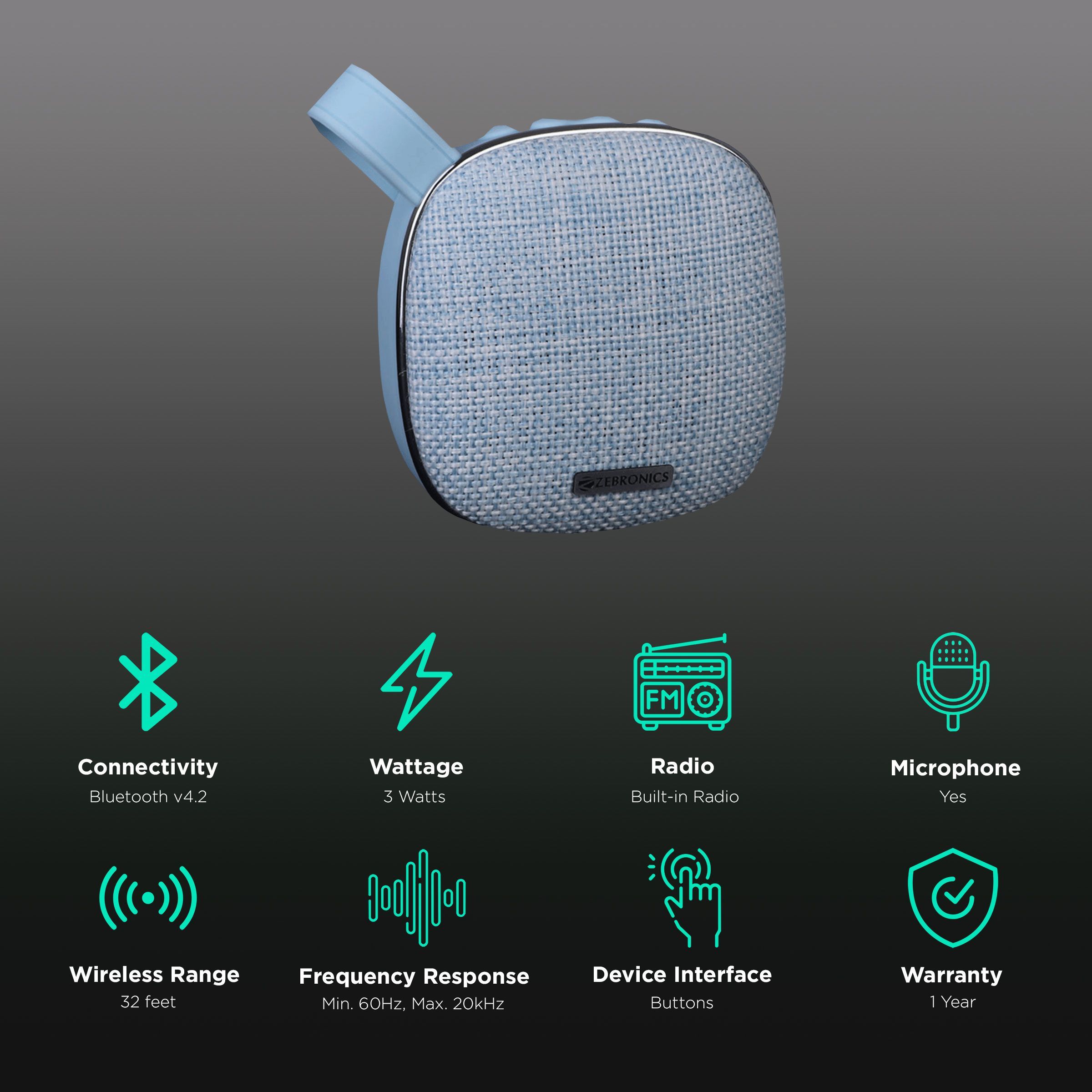 ZEBRONICS Zeb-Passion 3W Portable Bluetooth Speaker (Call Function, Blue) ZEBRONICS Zeb-Passion 3W Portable Bluetooth Speaker (Call Function, Blue)_2
