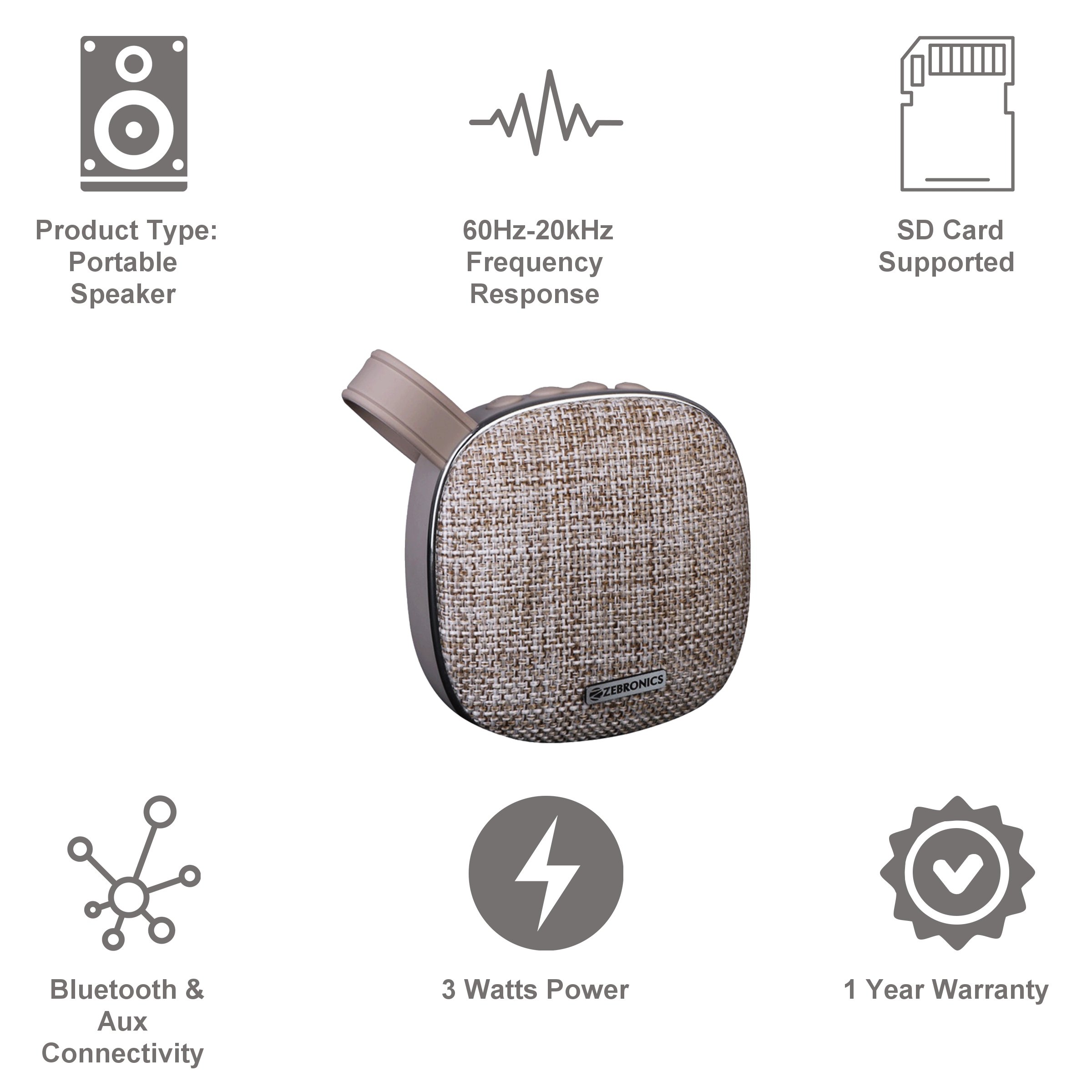 ZEBRONICS ZEB-PASSION 3W Portable Bluetooth Speaker (Call Function, Brown)_4