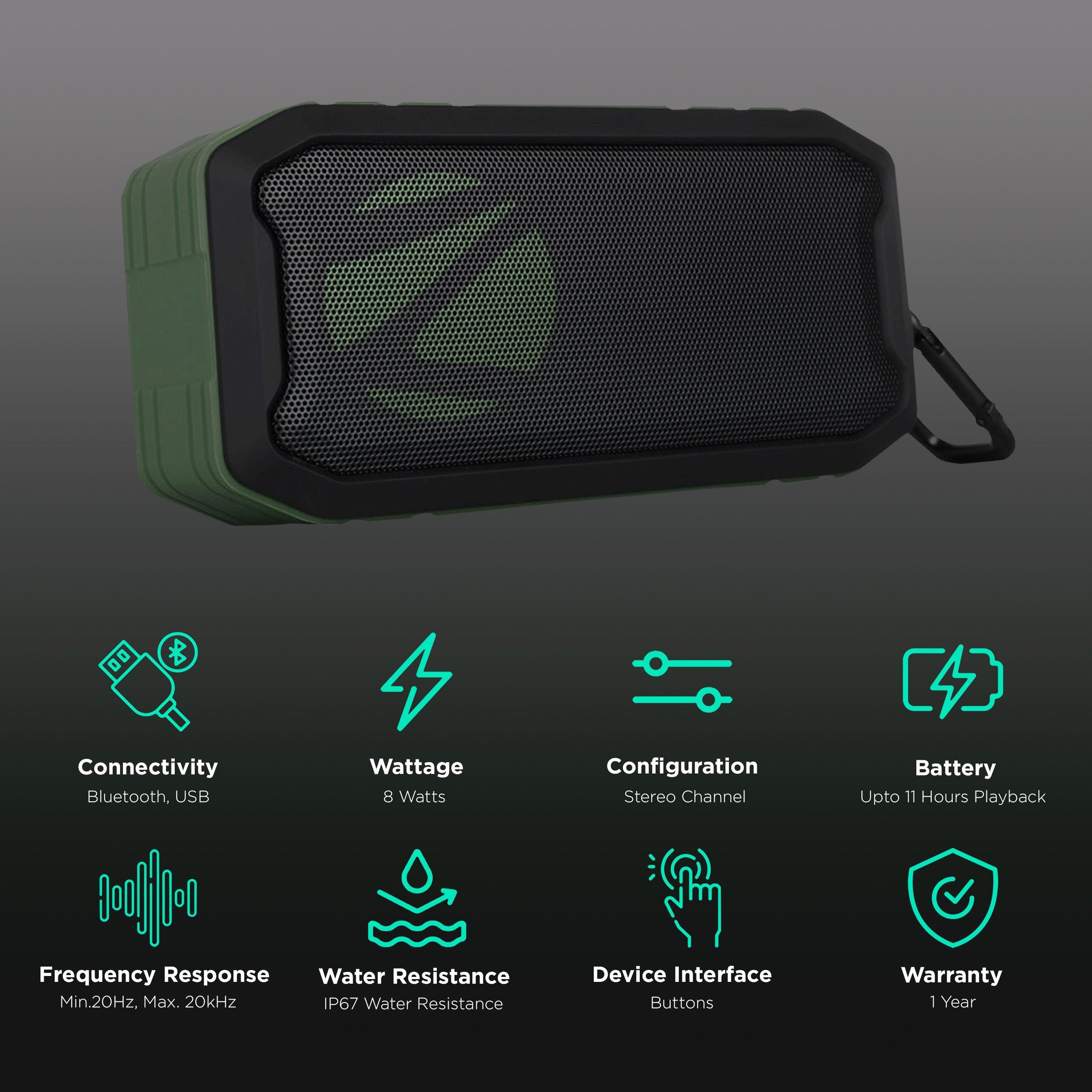 ZEBRONICS Zeb-Tough 8W Portable Bluetooth Speaker (IP67 Water Resistant, Built-in FM Radio, Stereo Channel, Black)_2