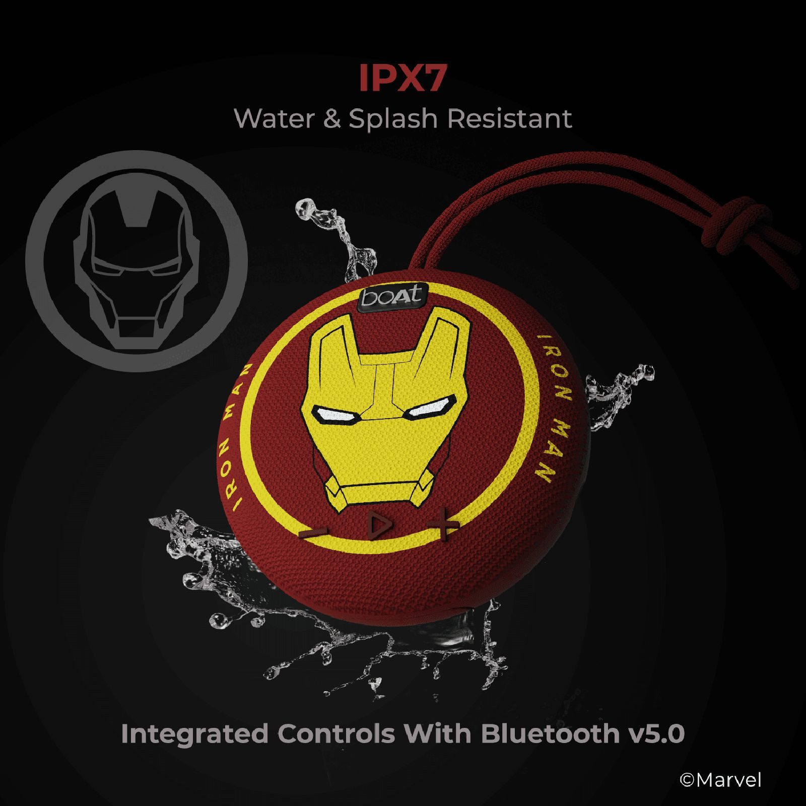 boAt Stone 190 Iron Man Marvel Edition 5W Portable Bluetooth Speaker (IPX7 Water Resistant, 4 Hours Playback Time, Mono Channel, Iron Blood)_7