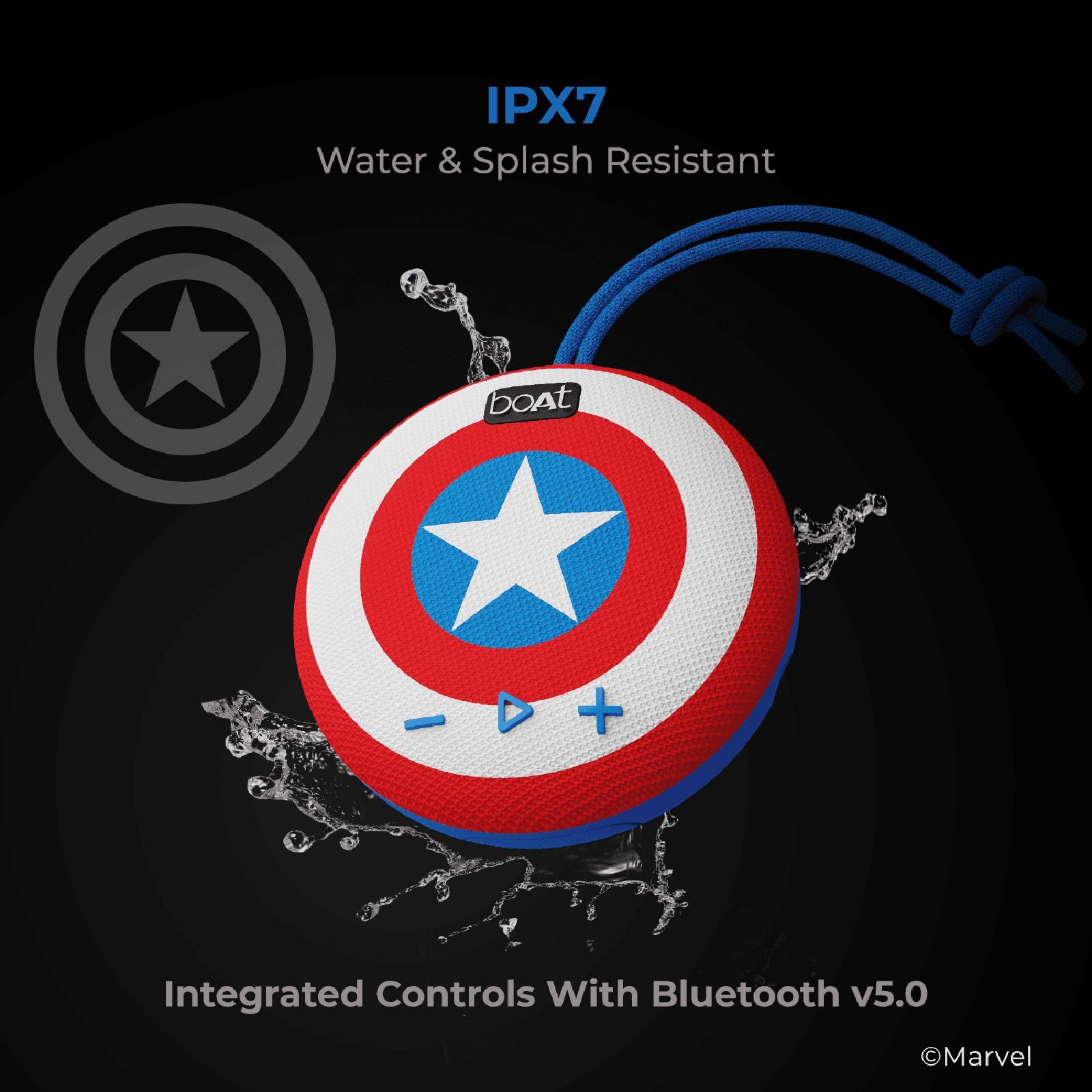 boAt Marvel Stone 190 5 Watts Portable Bluetooth Speaker (IPX7 Waterproof, 52mm Full Range Driver, Captain's Blue)_7