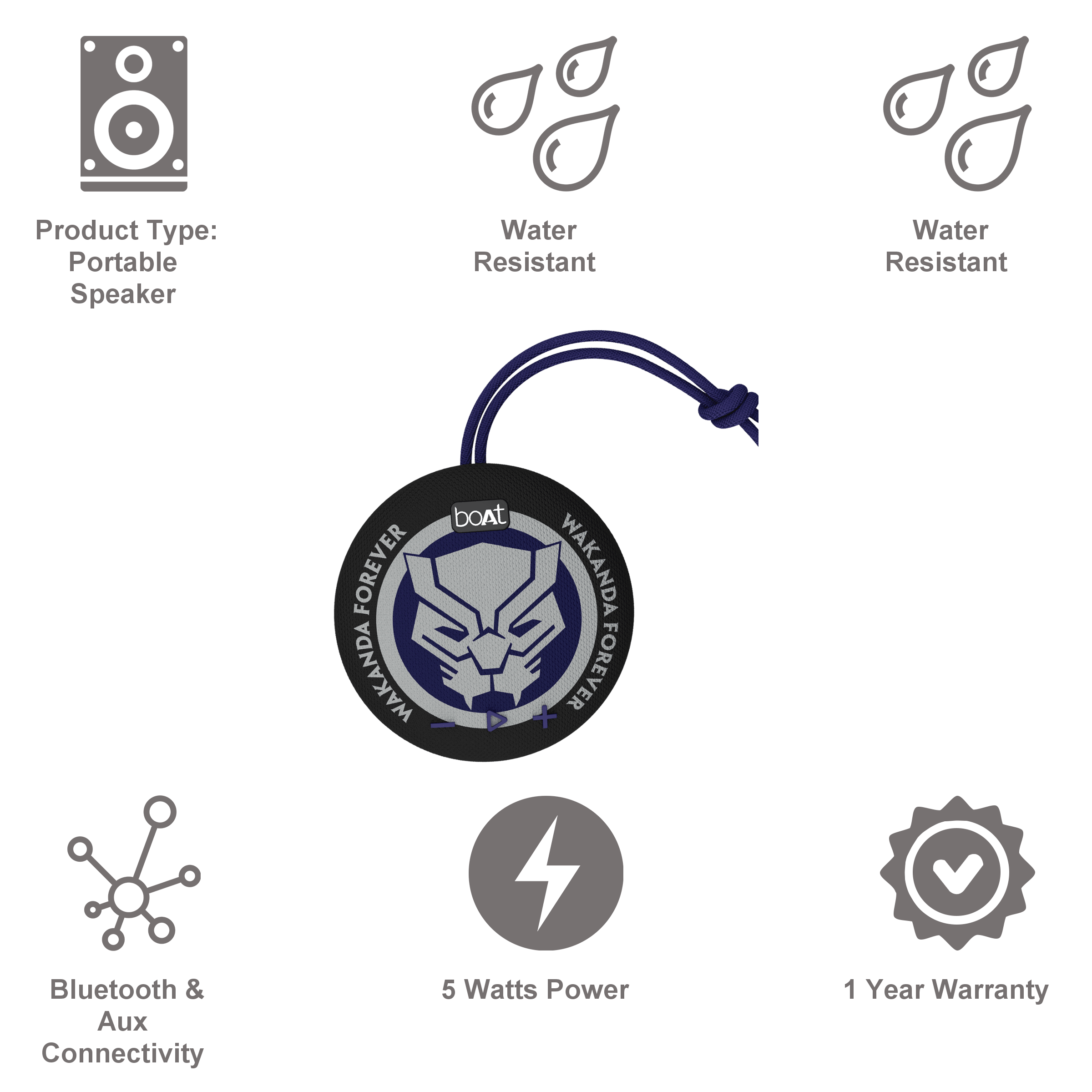 boAt Marvel Stone 190 5 Watts Portable Bluetooth Speaker (IPX7 Waterproof, 52mm Full Range Driver, King's Black)_9