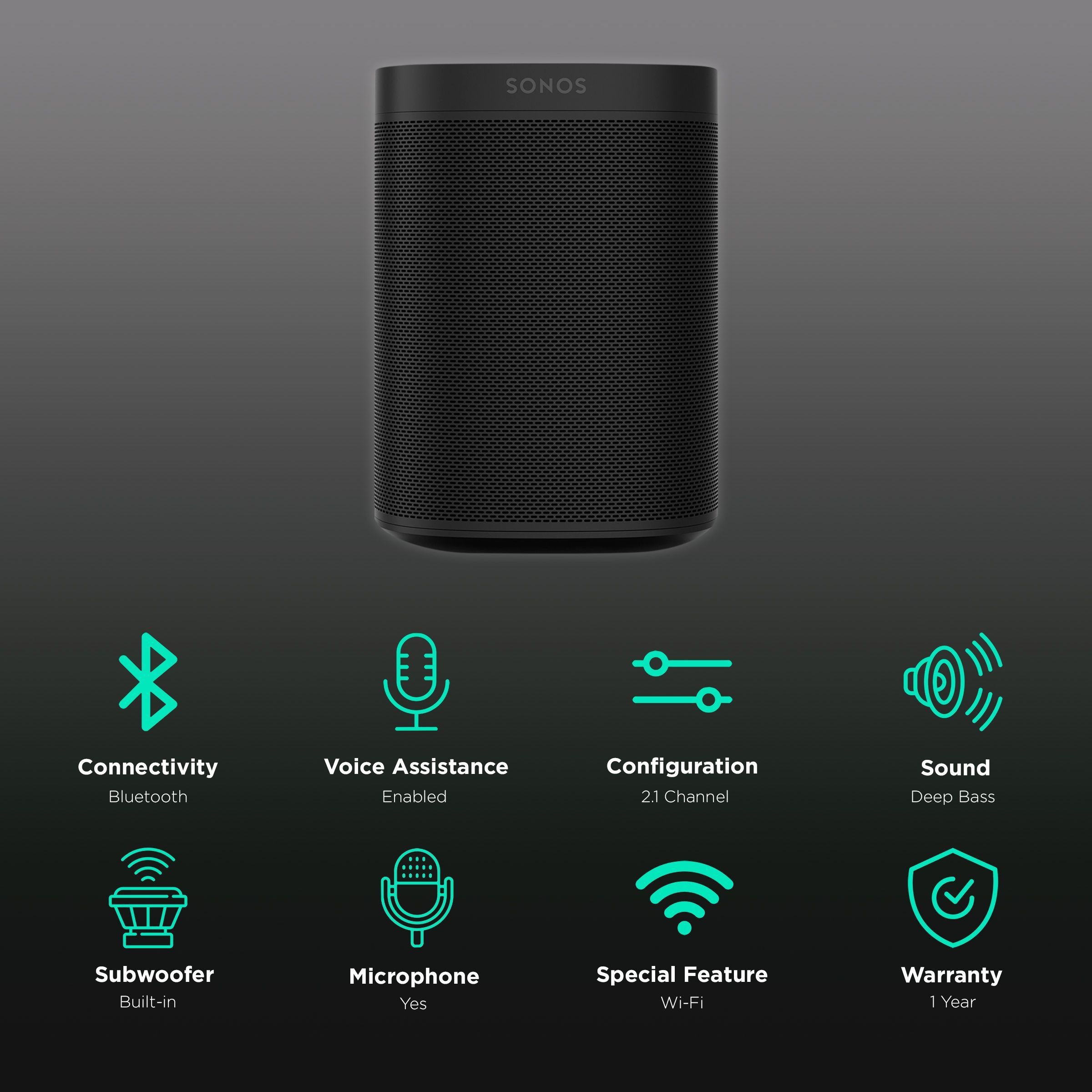 SONOS One (2nd Gen) Smart Wi-Fi Speaker (Deep Bass Sound, Black)_2