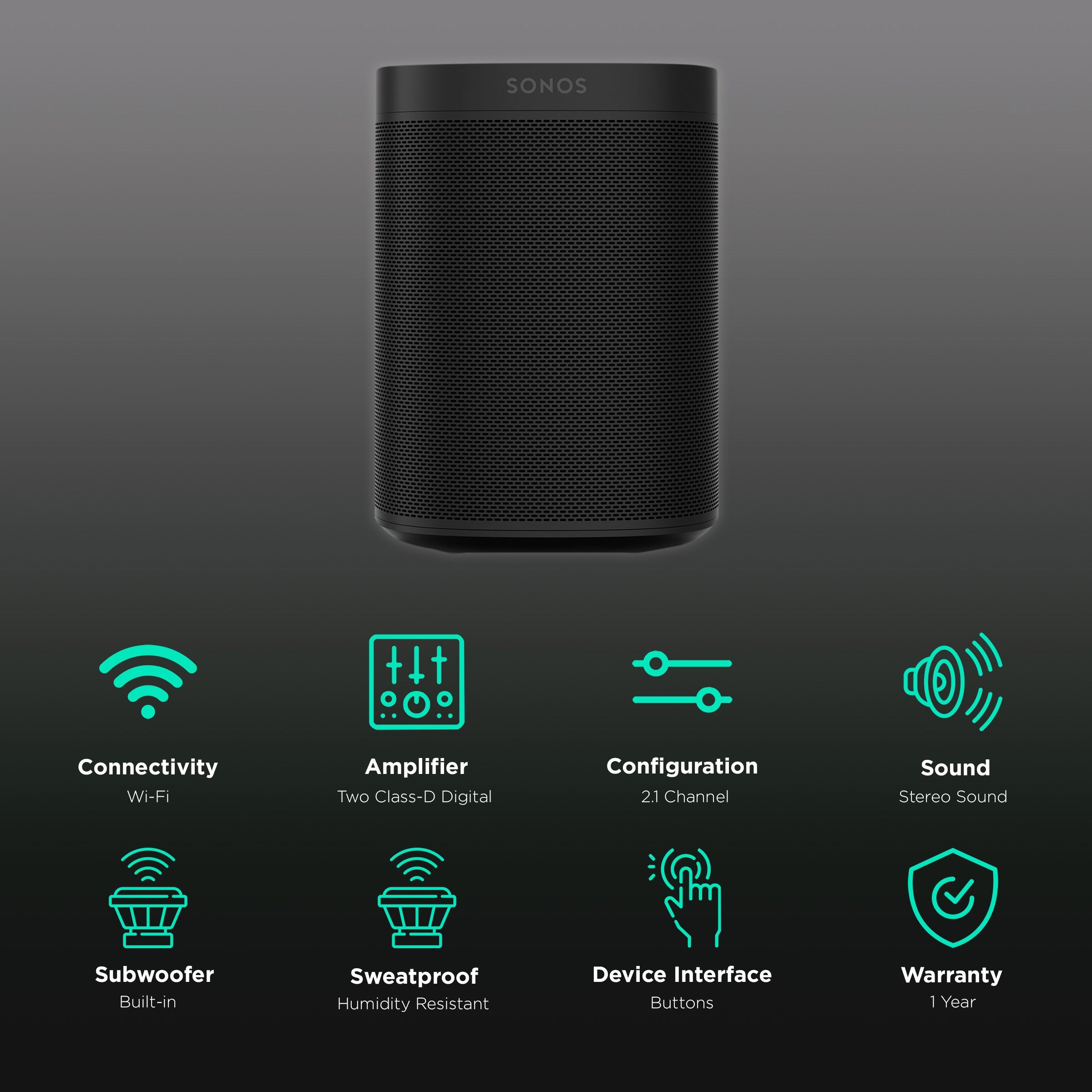 SONOS One SL Smart Wi-Fi Speaker (Touch Control, Black)_2