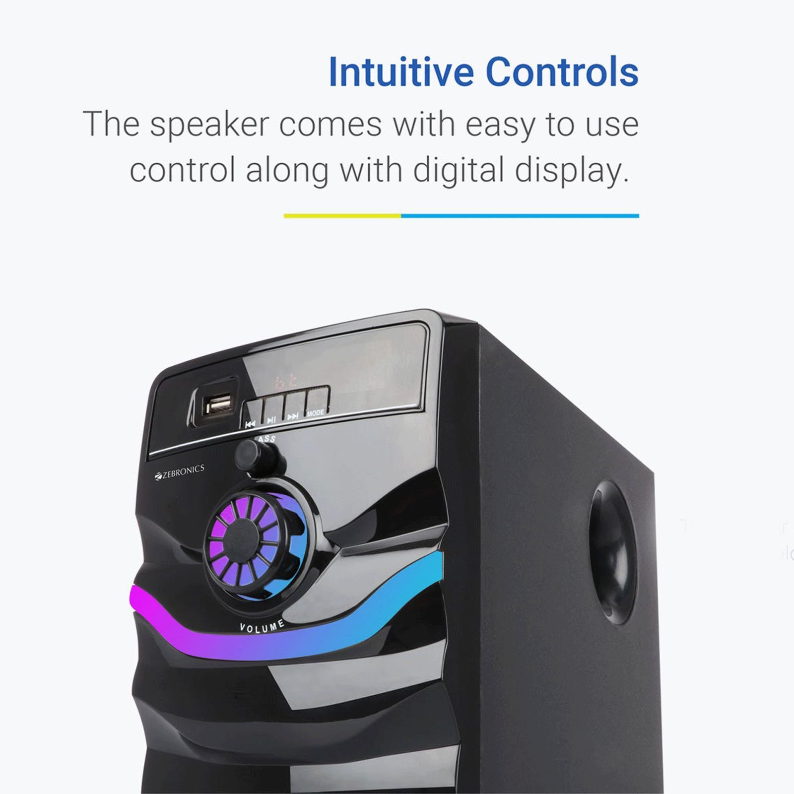 ZEBRONICS Zeb-Rainbow 50W Multimedia Speaker (Built-in FM Radio, 2.1 Channel, Black)_4