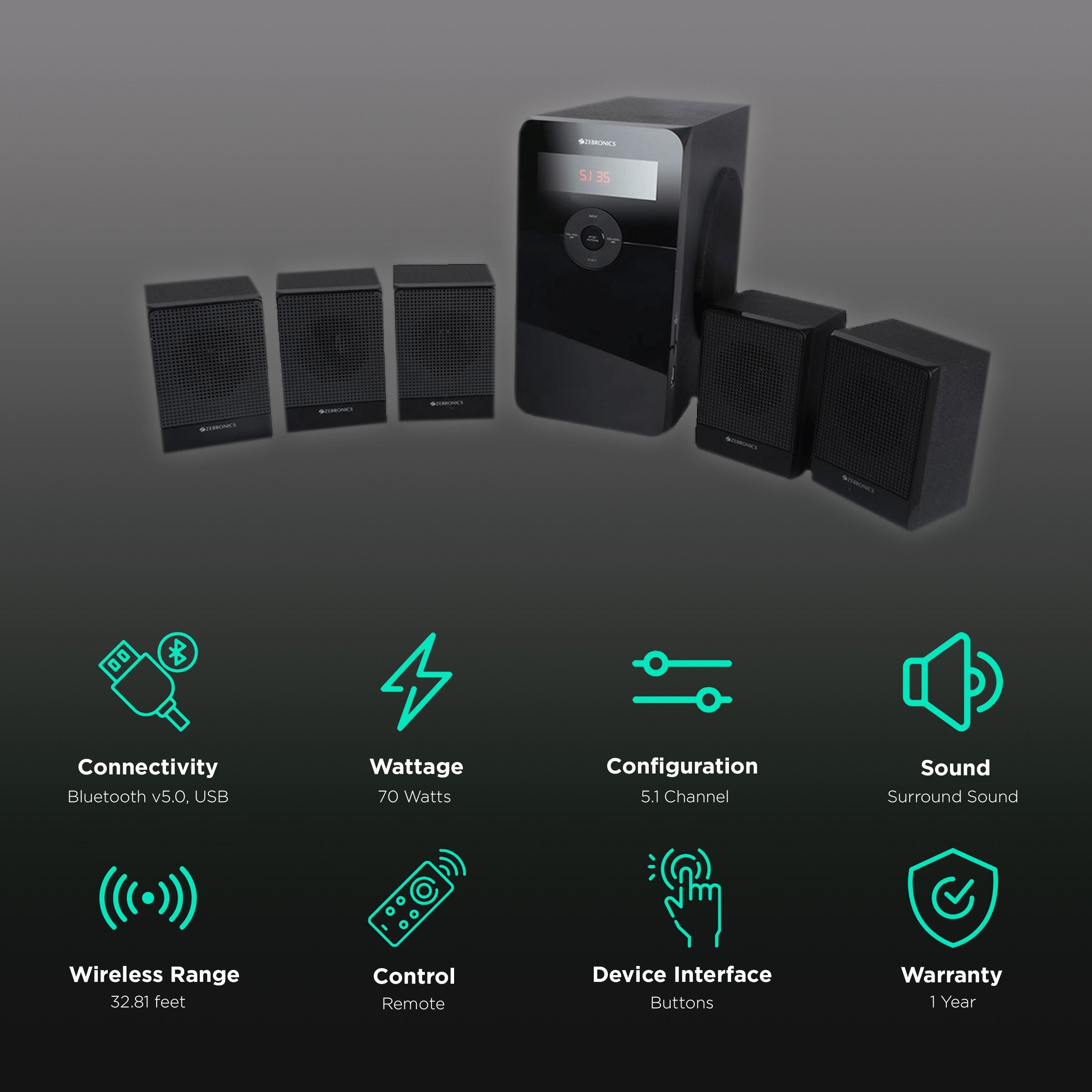 ZEBRONICS Zeb-BT6591RUCF 70W Multimedia Speaker (Built-in FM Radio, 5.1 Channel, Black) ZEBRONICS Zeb-BT6591RUCF 70W Multimedia Speaker (Built-in FM Radio, 5.1 Channel, Black)_2