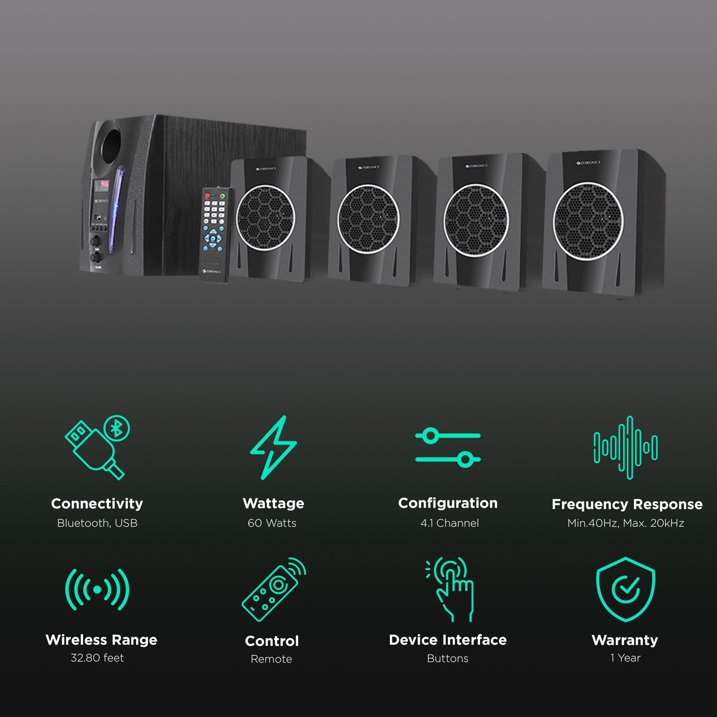 ZEBRONICS Zeb-BT2750RUF 60W Multimedia Speaker (Built-in FM Radio, 4.1 Channel, Black)_2