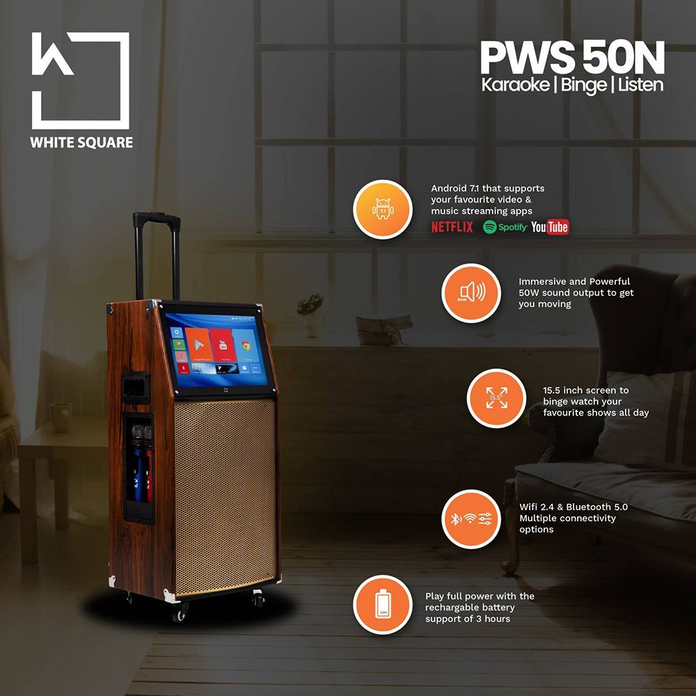 WHITE SQUARE 50W Bluetooth Party Speaker with Mic (Dust Proof Resistant, Stereo Channel, Brown)_14