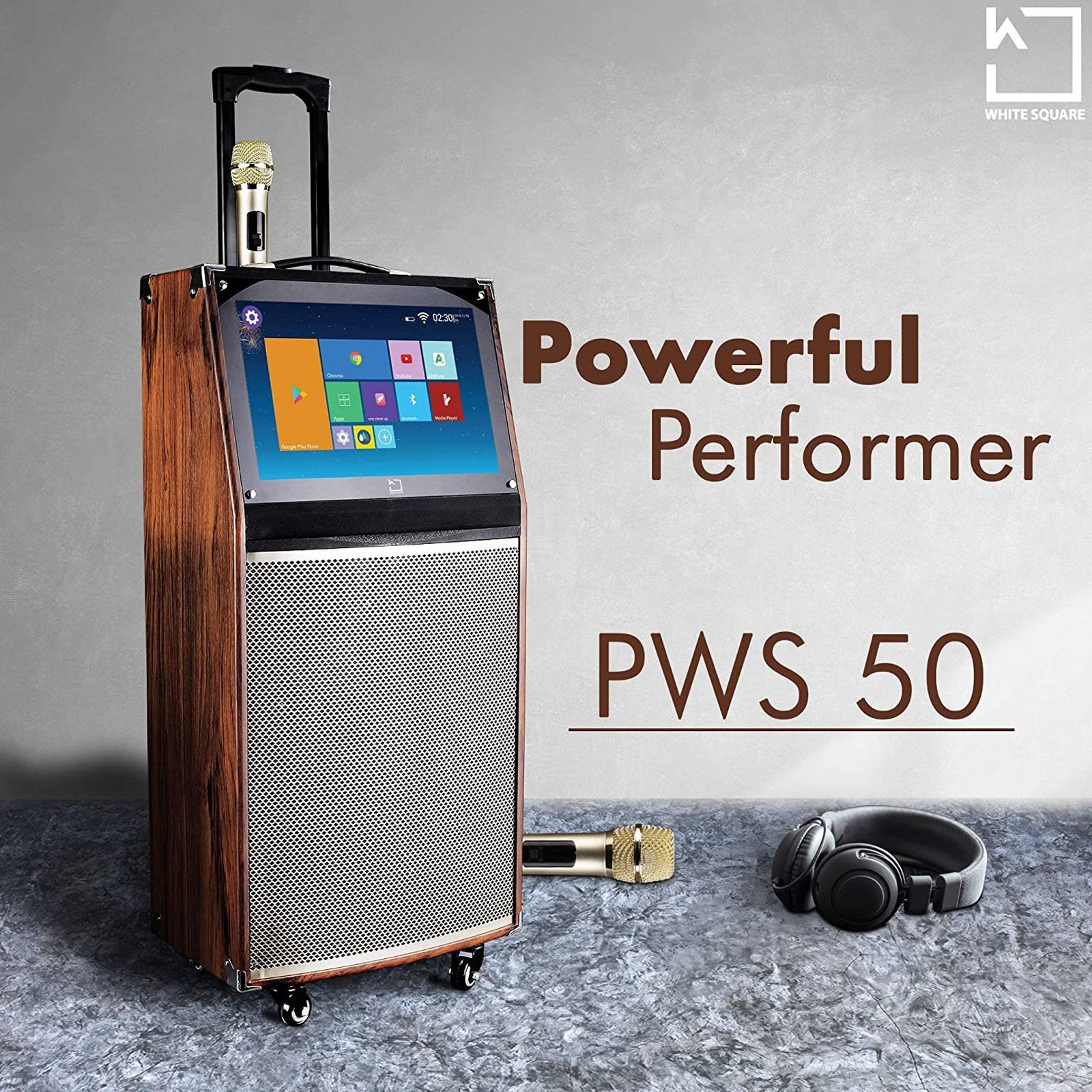 WHITE SQUARE 50W Bluetooth Party Speaker with Mic (Dust Proof Resistant, Stereo Channel, Brown)_16