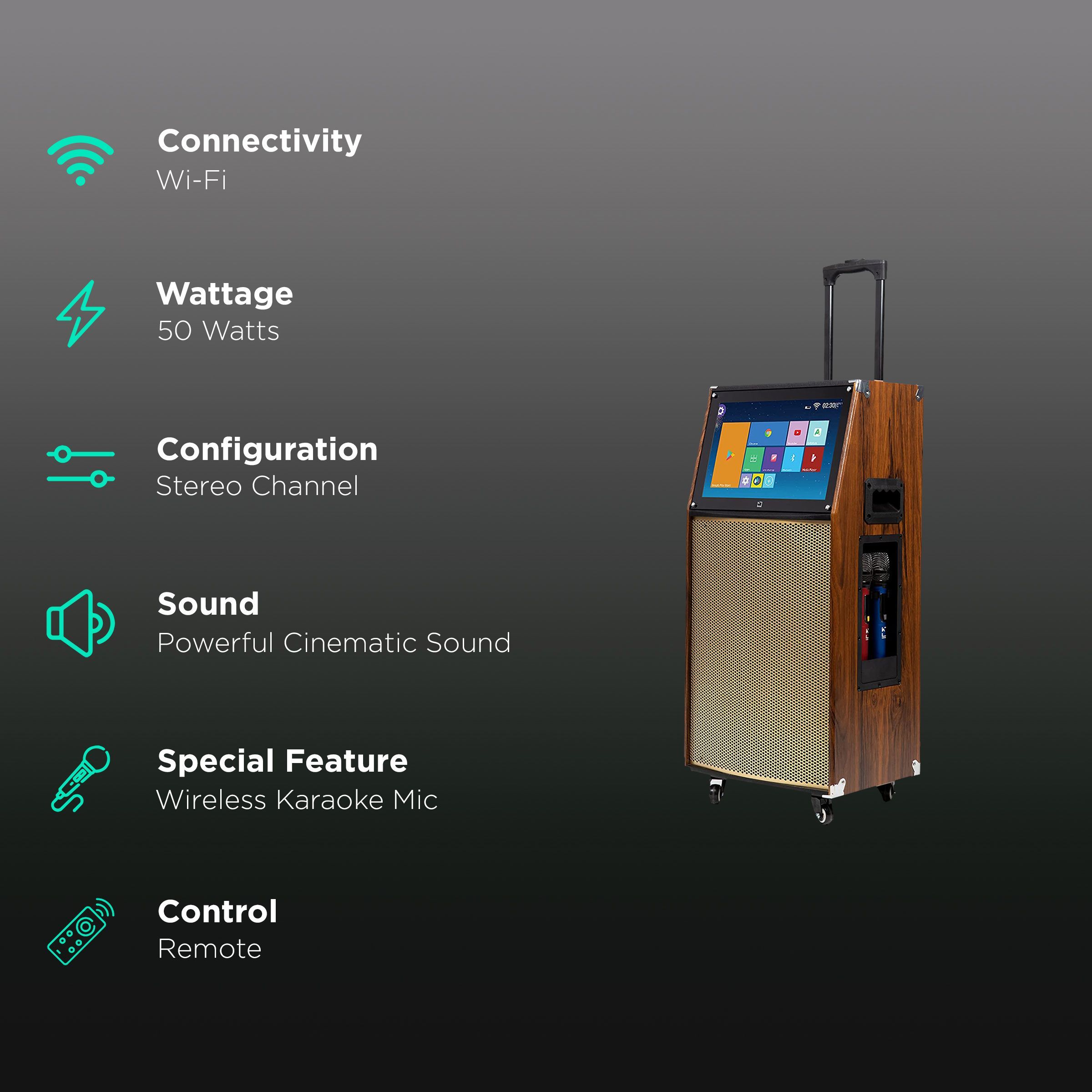 WHITE SQUARE 50W Bluetooth Party Speaker with Mic (Dust Proof Resistant, Stereo Channel, Brown)_2