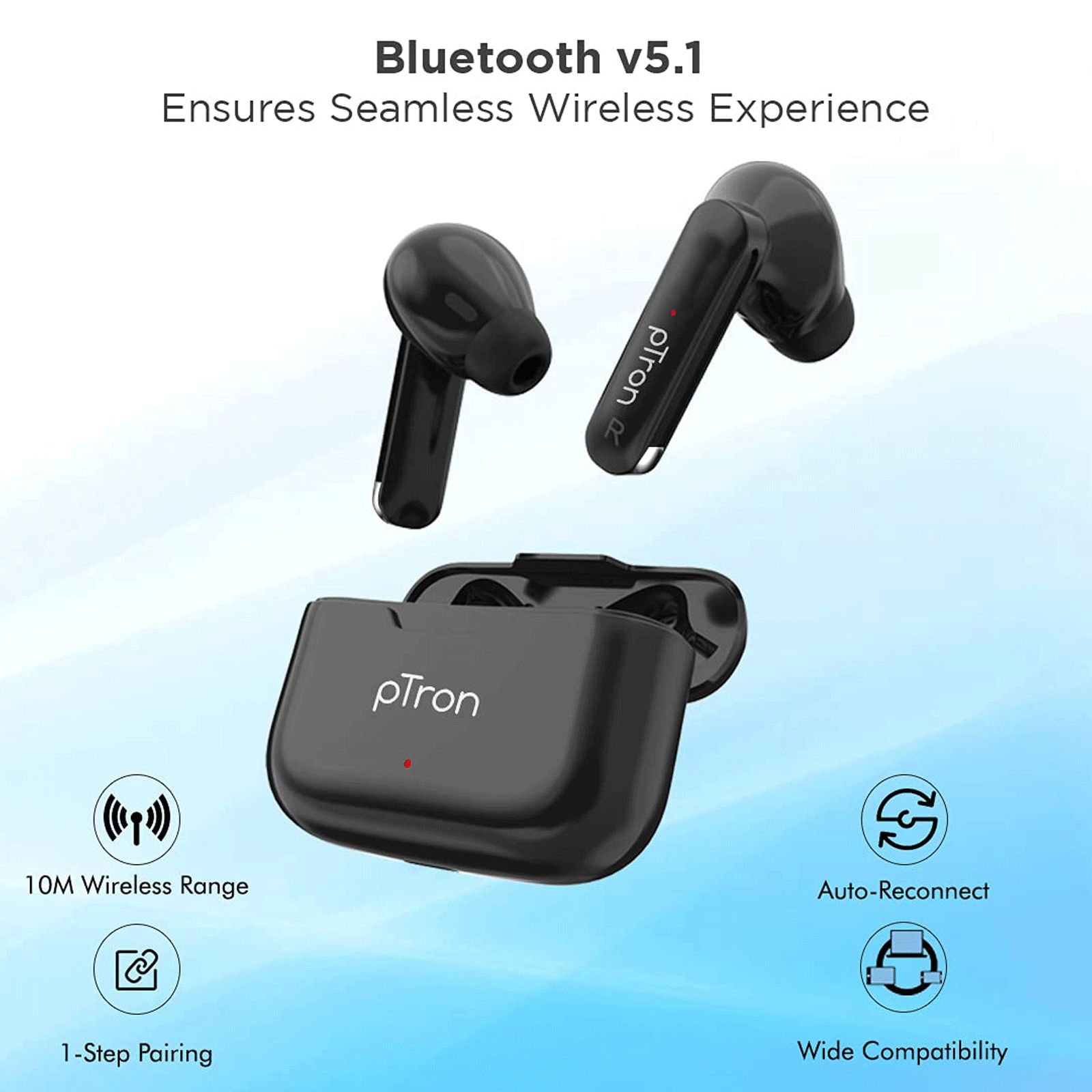 pTron Bassbuds Duo 140318113 TWS Earbuds with Passive Noise Cancellation (IPX4 Water Resistant, 32 Hours Playtime, Black)_9