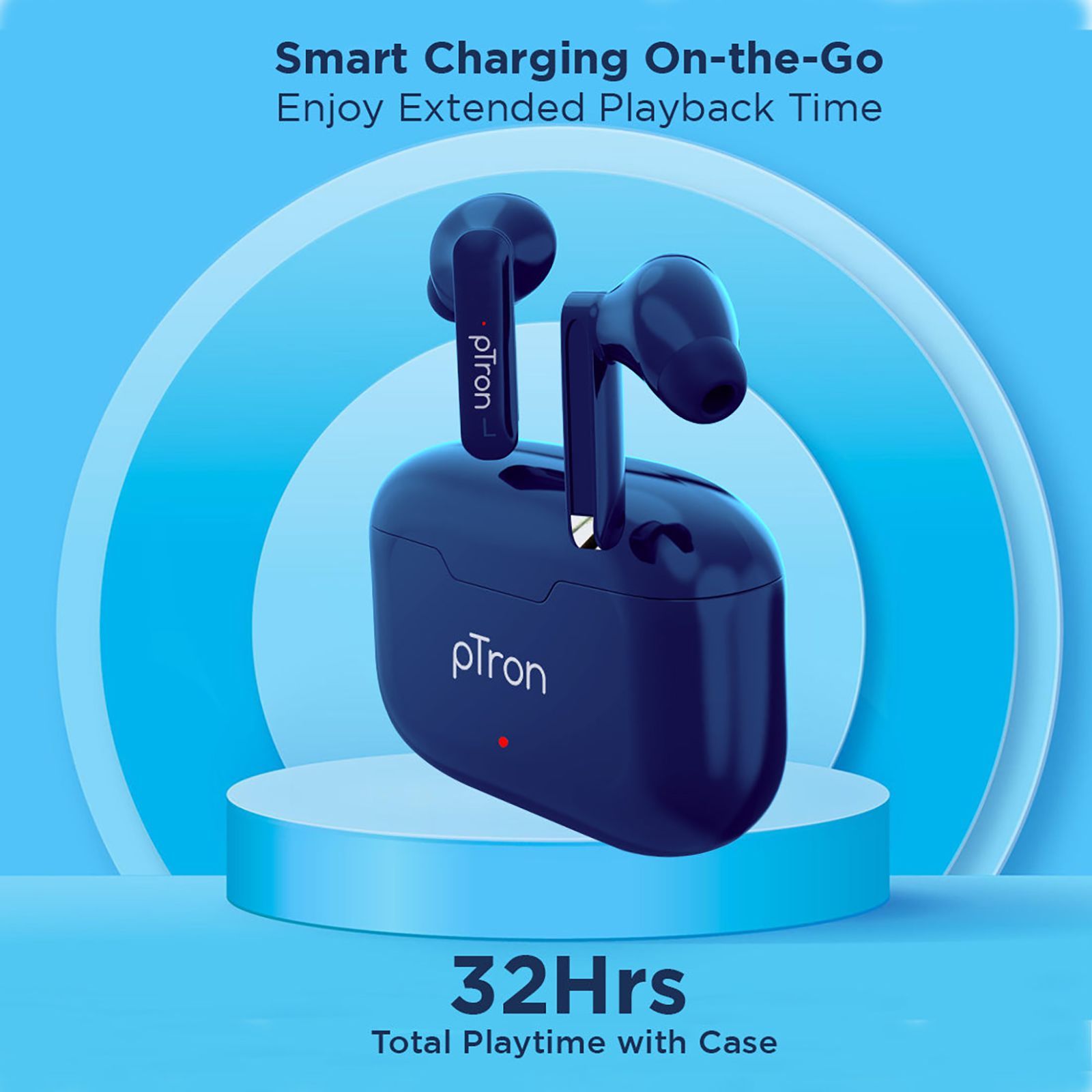 pTron Bassbuds Duo 140318093 TWS Earbuds with Passive Noise Cancellation (IPX4 Water Resistant, 32 Hours Playback, Blue)_6