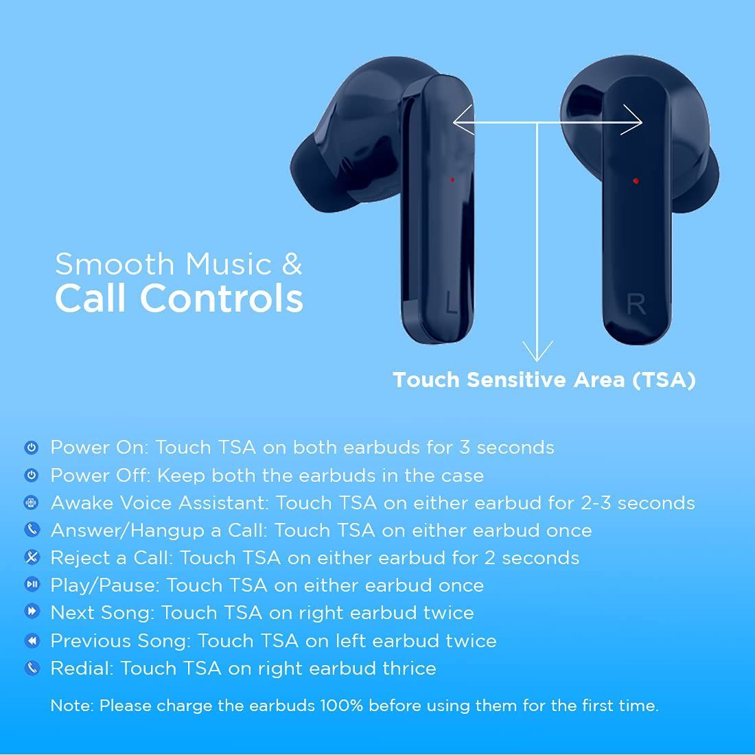 pTron Bassbuds Duo 140318093 TWS Earbuds with Passive Noise Cancellation (IPX4 Water Resistant, 32 Hours Playback, Blue)_7