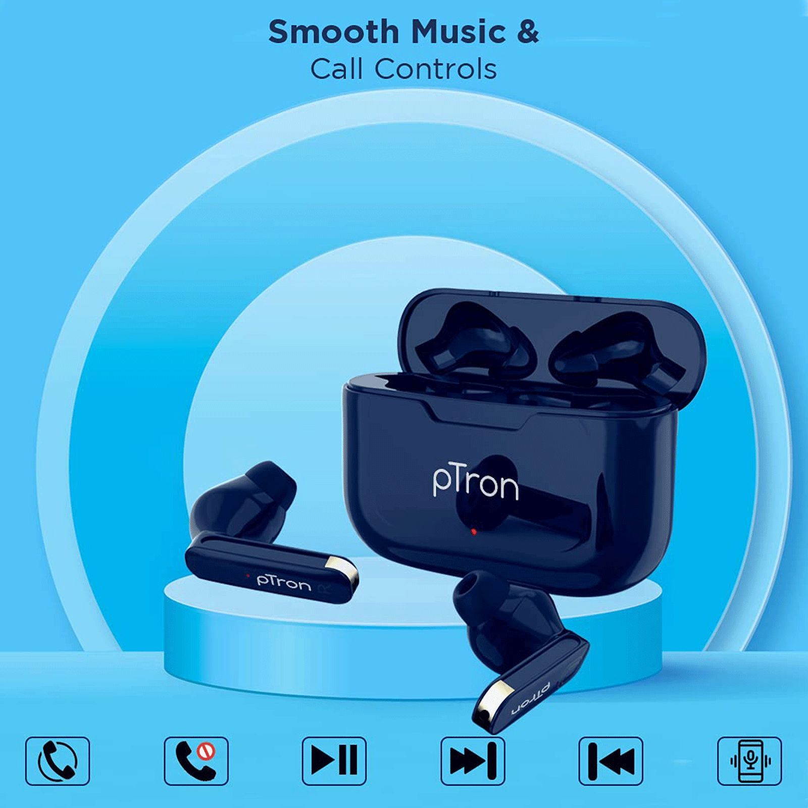 pTron Bassbuds Duo 140318093 TWS Earbuds with Passive Noise Cancellation (IPX4 Water Resistant, 32 Hours Playback, Blue)_9