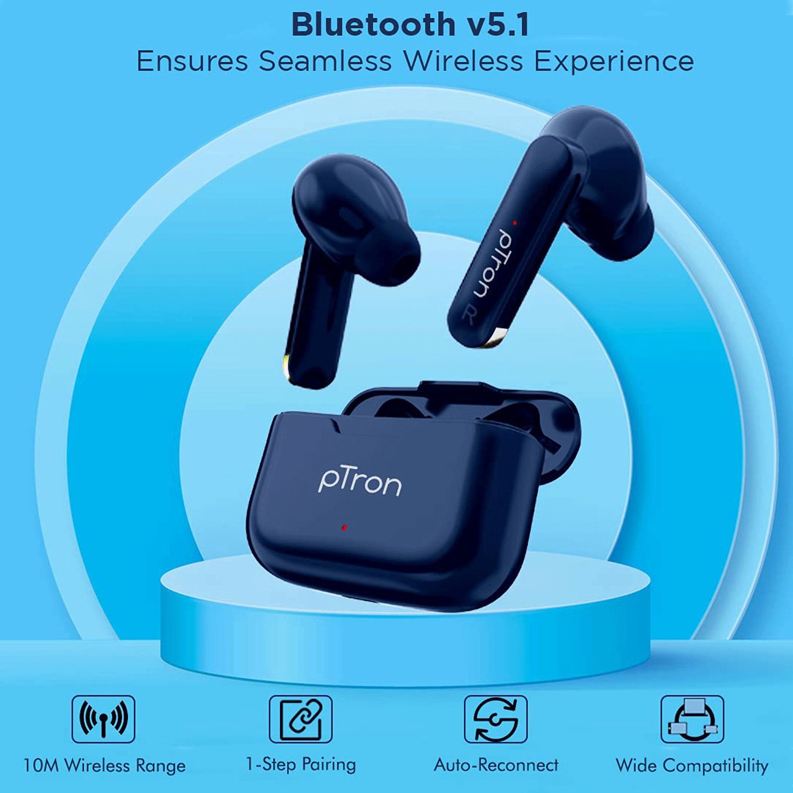 pTron Bassbuds Duo 140318093 TWS Earbuds with Passive Noise Cancellation (IPX4 Water Resistant, 32 Hours Playback, Blue)_11