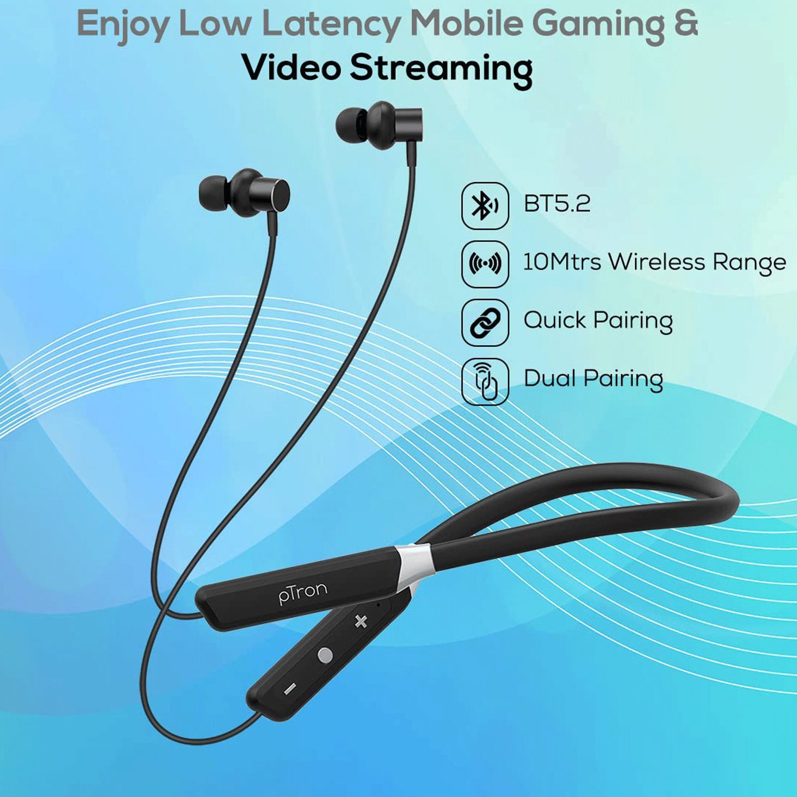 pTron InTunes Pro 140318118 Neckband with Environmental Noise Cancellation (IPX4 Sweat & Water Resistant, 24 Hours Playtime, Black)_9