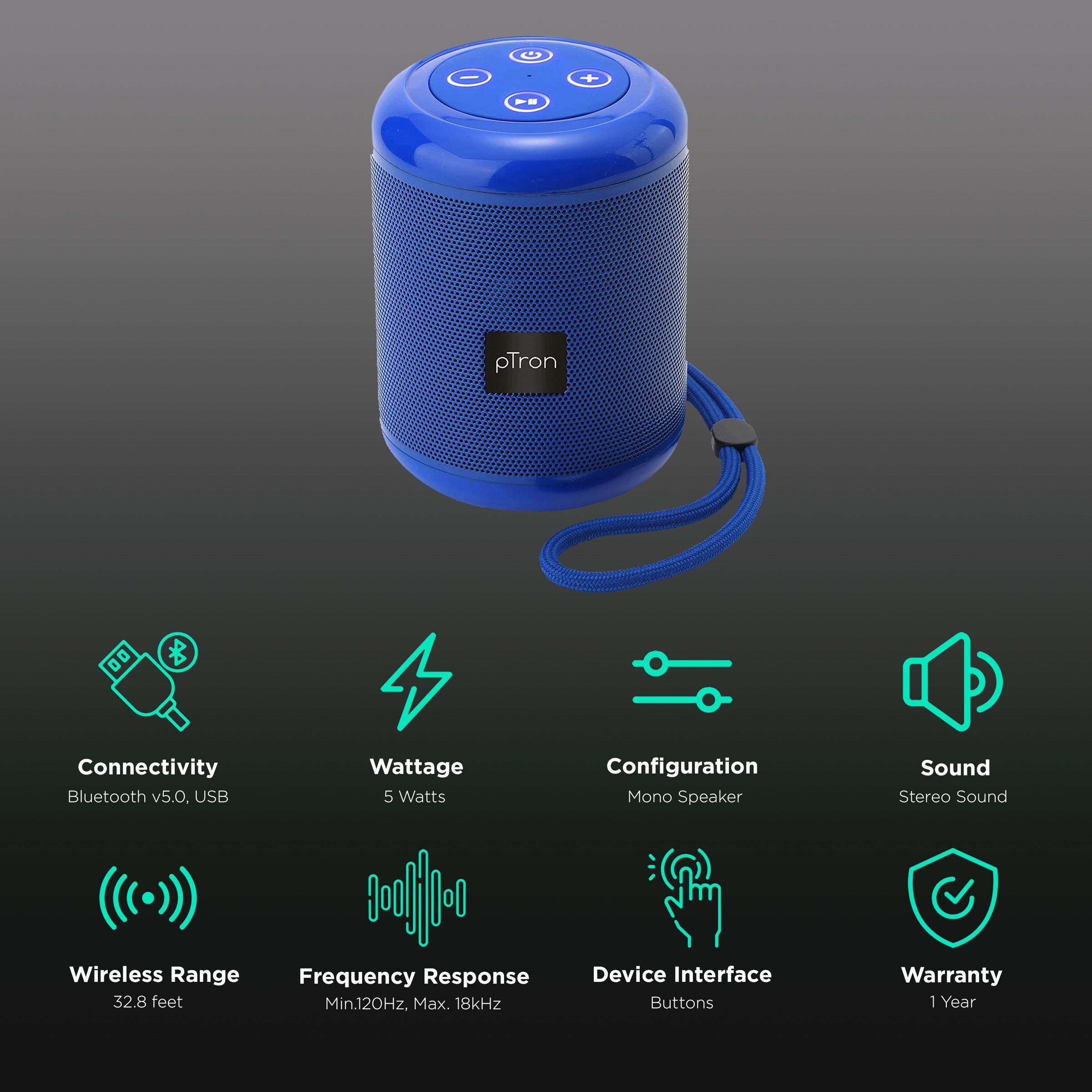 pTron Quinto 5W Portable Bluetooth Speaker (6 Hours Playtime, Mono Speaker, Blue)_2