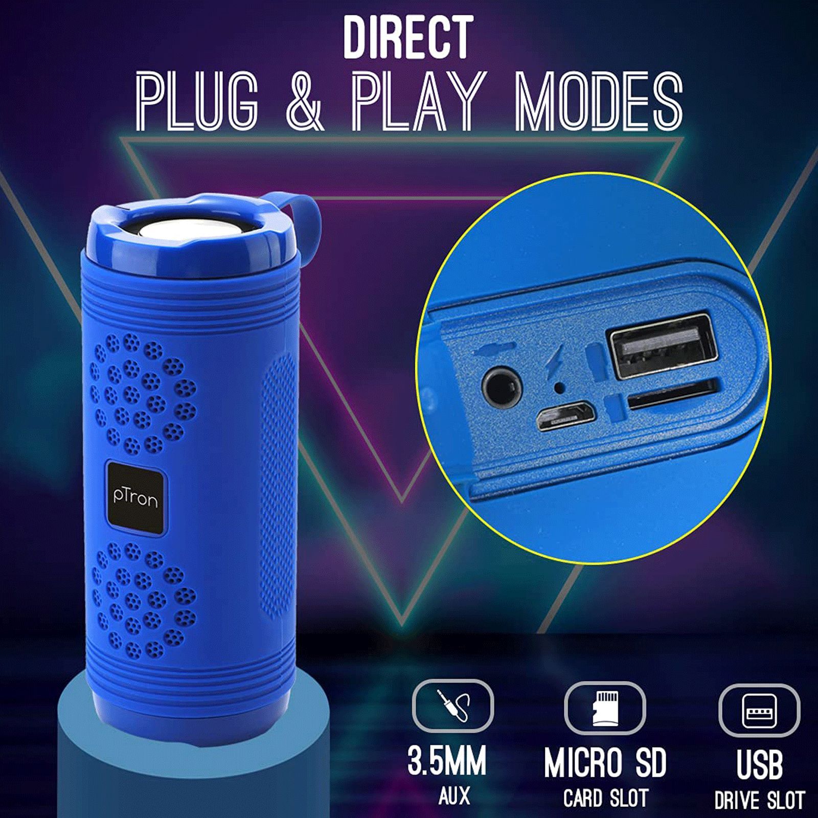 pTron Quinto Evo 8W Portable Bluetooth Speaker (Water Resistant, 12 Hours Playtime, Blue)_6