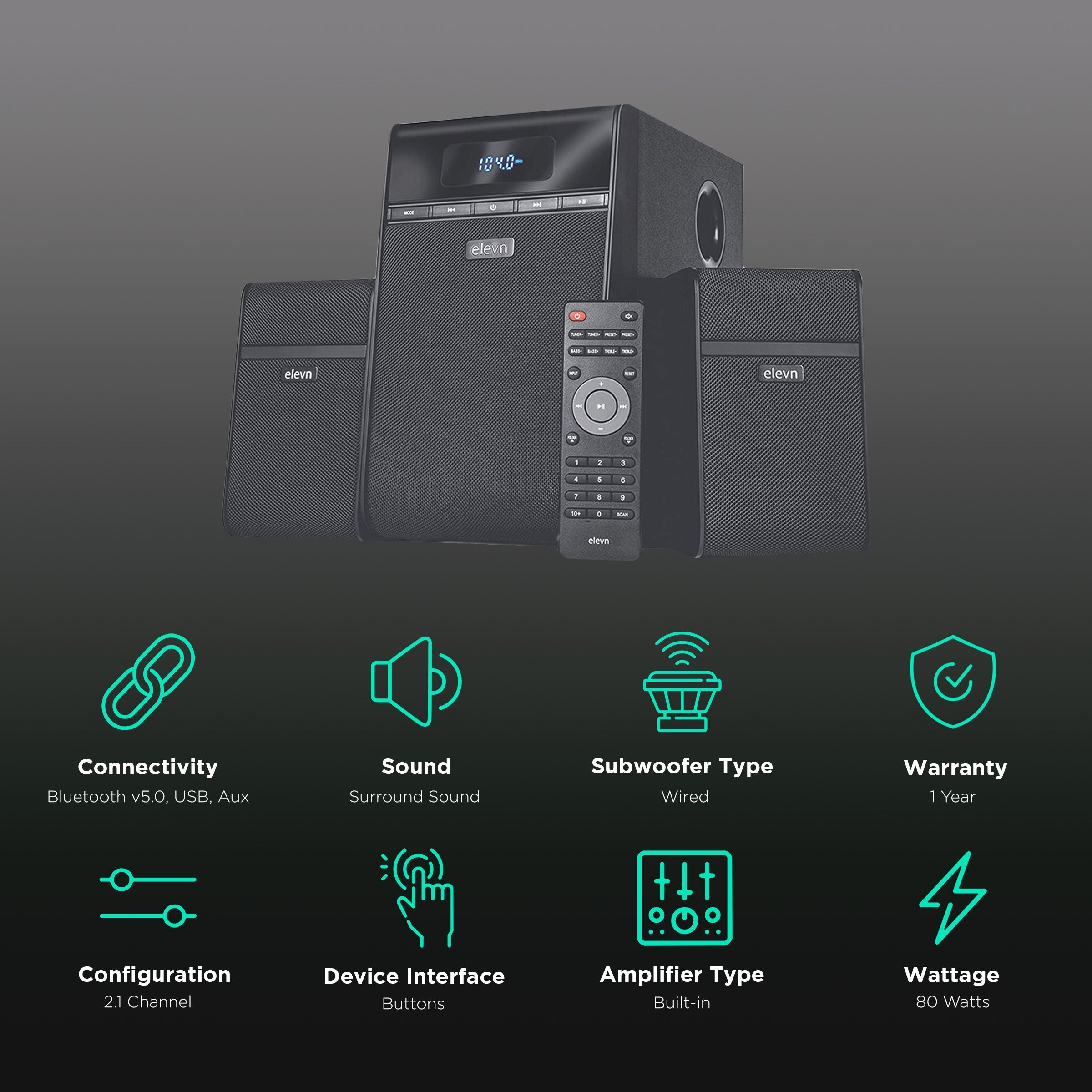 elevn Aura 80W Multimedia Speaker (Surround Sound, 2.1 Channel, Black) elevn Aura 80W Multimedia Speaker (Surround Sound, 2.1 Channel, Black)_2