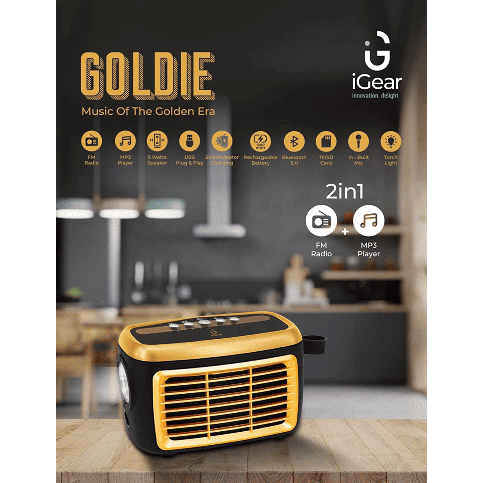 iGear Goldie 5 Watt Portable Bluetooth Speaker (Multimedia Connectivity, iG-1145, Gold Black)_5