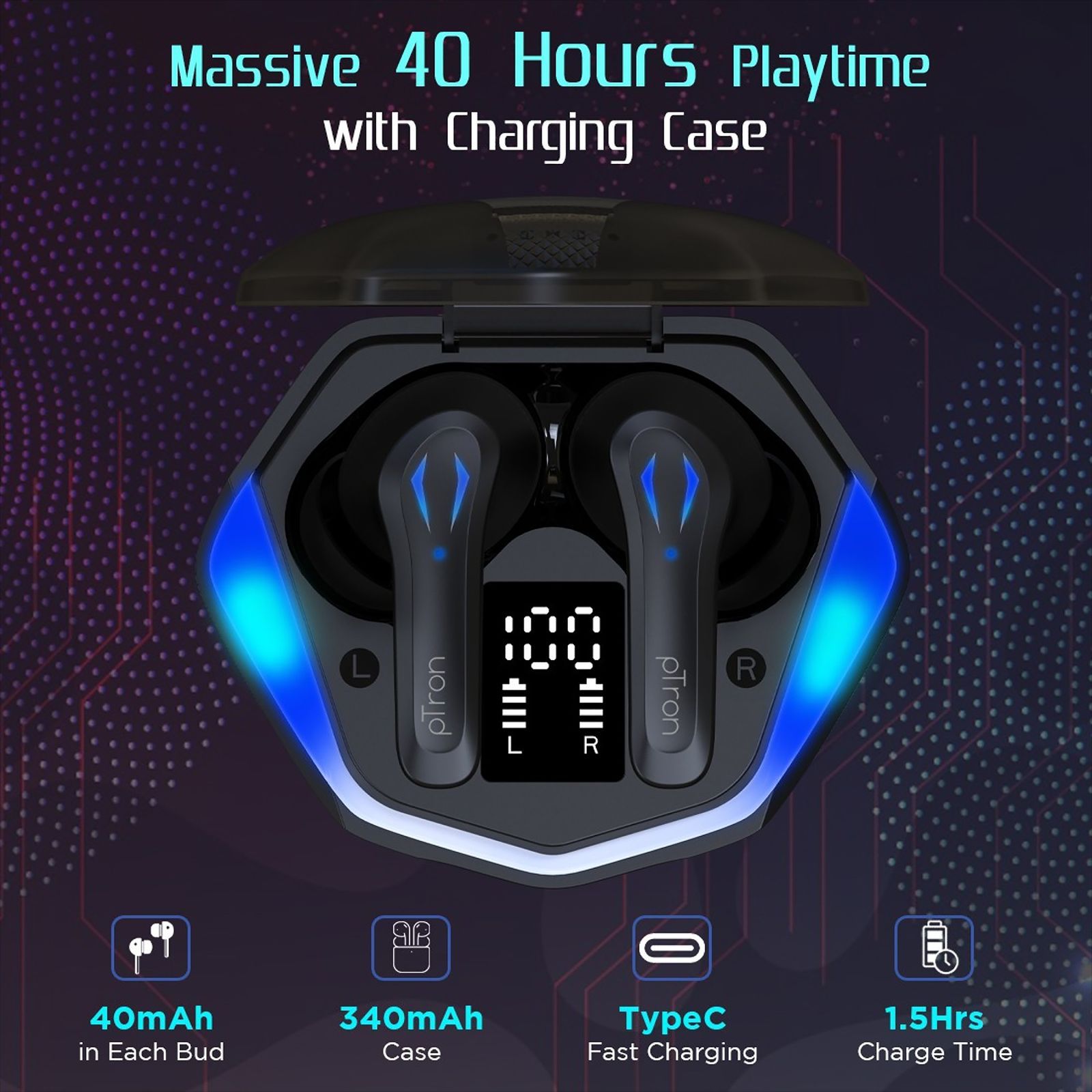 pTron Basspods 681 140317984 TWS Earbuds with Passive Noise Cancellation (IPX4 Sweat & Water Resistant, 40 Hours Playback, Black) pTron Basspods 681 140317984 TWS Earbuds with Passive Noise Cancellation (IPX4 Sweat & Water Resistant, 40 Hours Playback, Black)_9