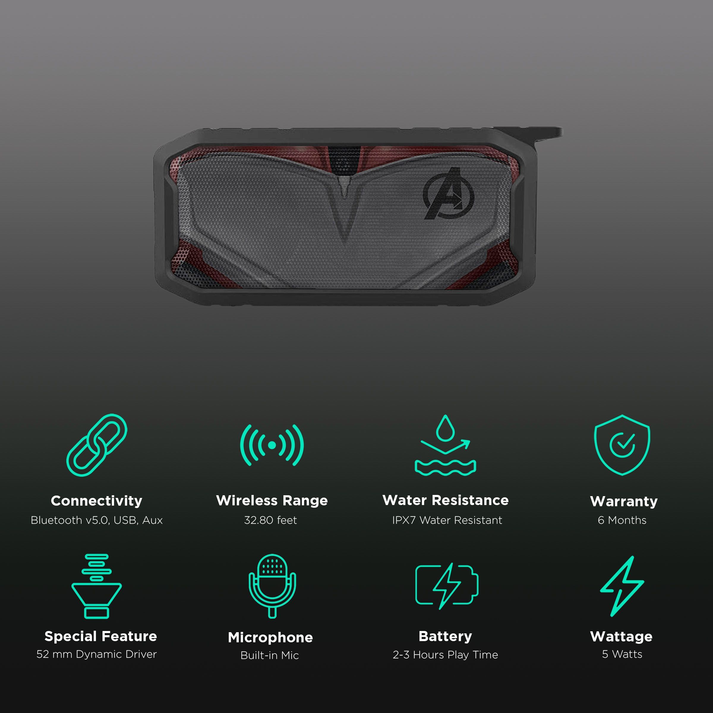 macmerise Avengers Endgame Suit 6W Portable Bluetooth Speaker (IPX7 Water Resistant, TWS Compatibility, 5.1 Channel, Multicolor)_2