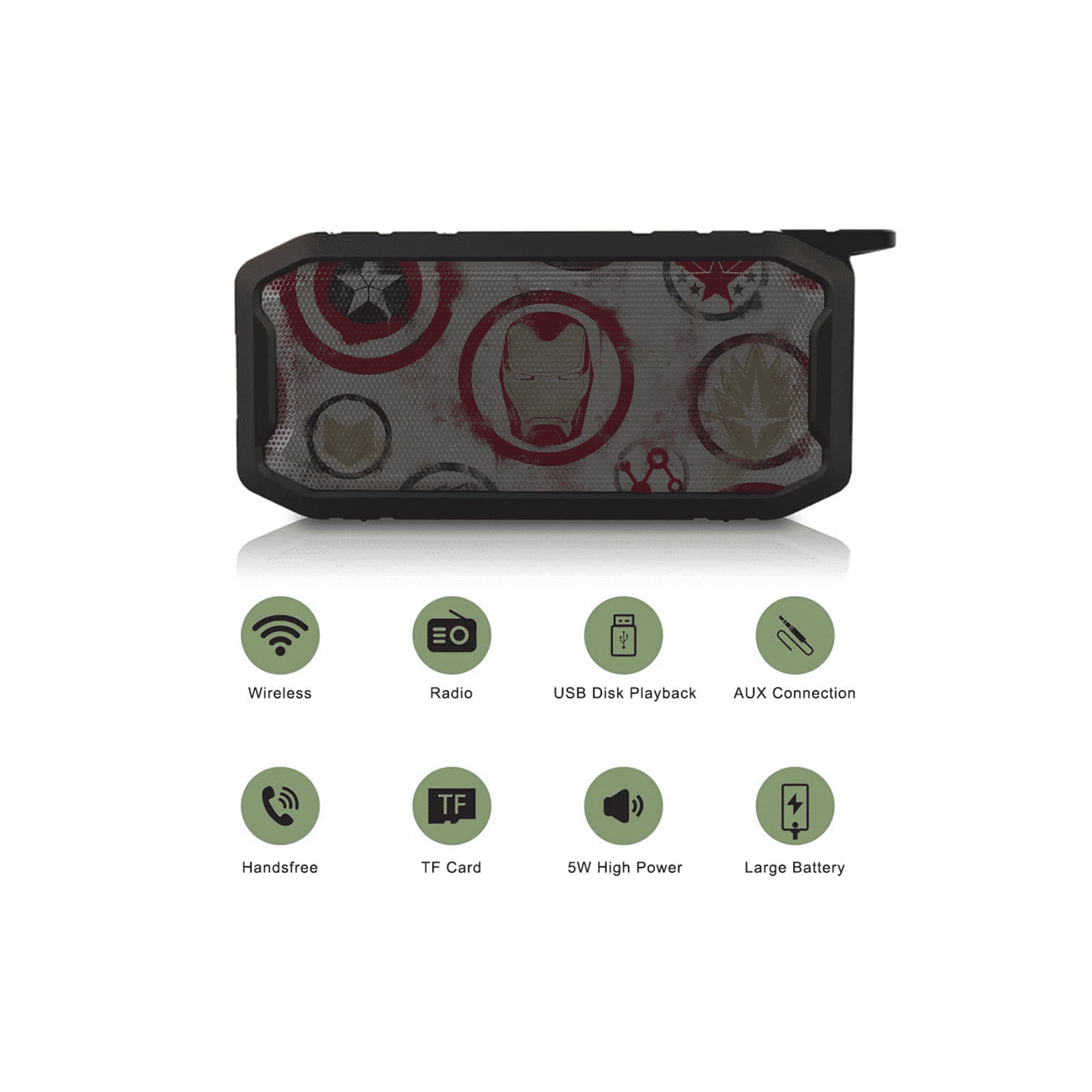 macmerise Avengers Icons Graffiti 6W Portable Bluetooth Speaker (IPX7 Water Resistant, TWS Compatibility, Stereo Channel, Multicolor)_6