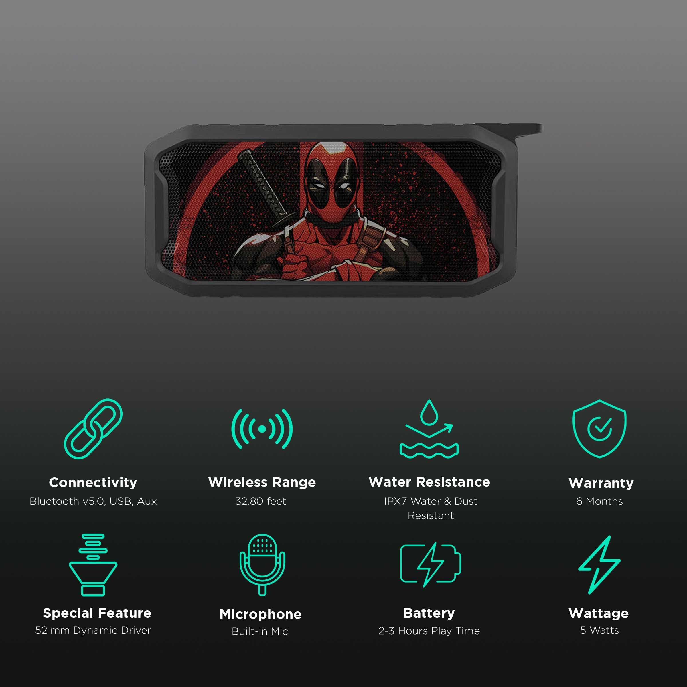 macmerise Deadpool Stance 6W Portable Bluetooth Speaker (IPX7 Water Resistant, TWS Compatibility, 2.1 Channel, Multicolor)_2