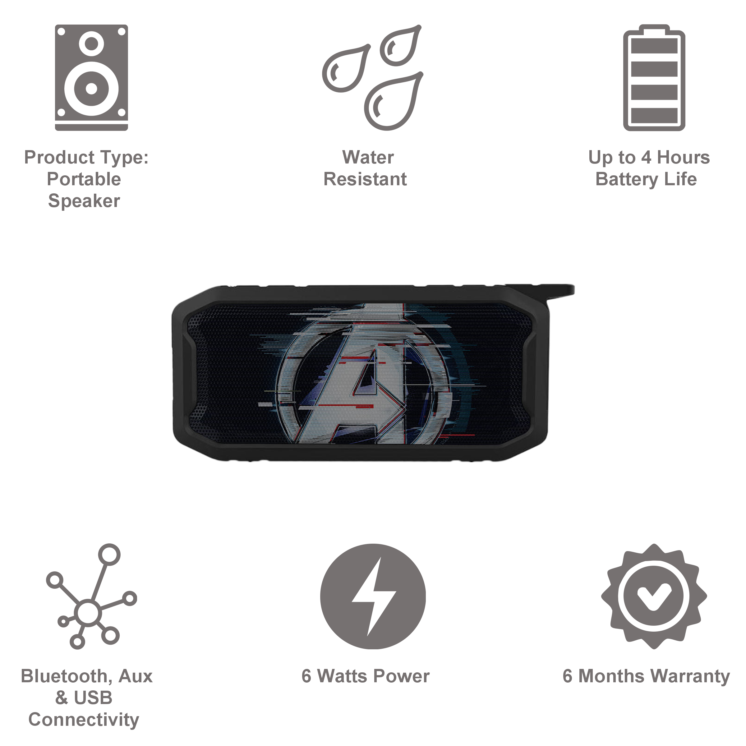 macmerise Endgame Logo 6W Portable Bluetooth Speaker (IPX7 Water Resistant, TWS Compatibility, Grey)_7