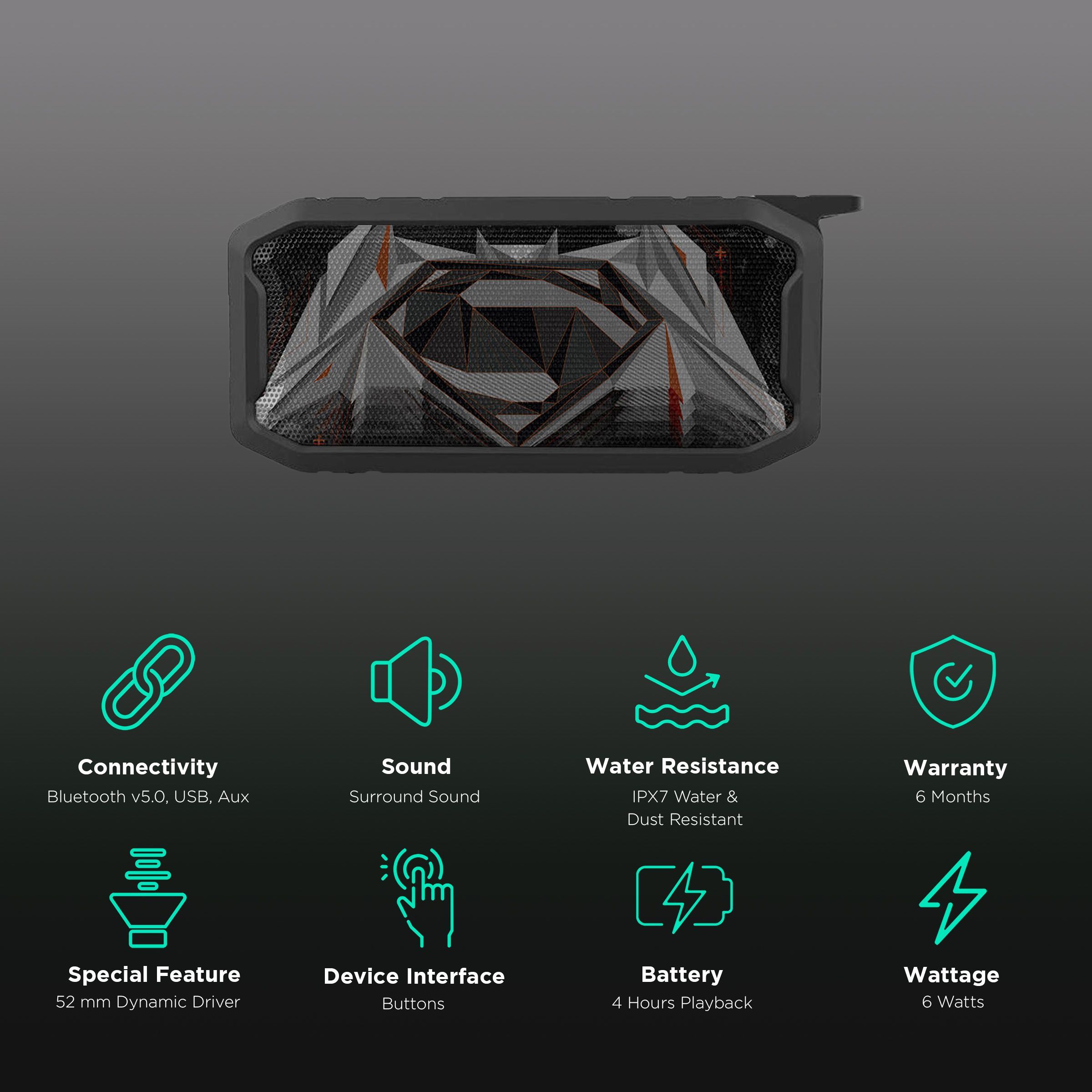 macmerise Men of Steel 6W Portable Bluetooth Speaker (IPX7 Water Resistant, TWS Compatibility, 5.1 Channel, Multicolor)_2