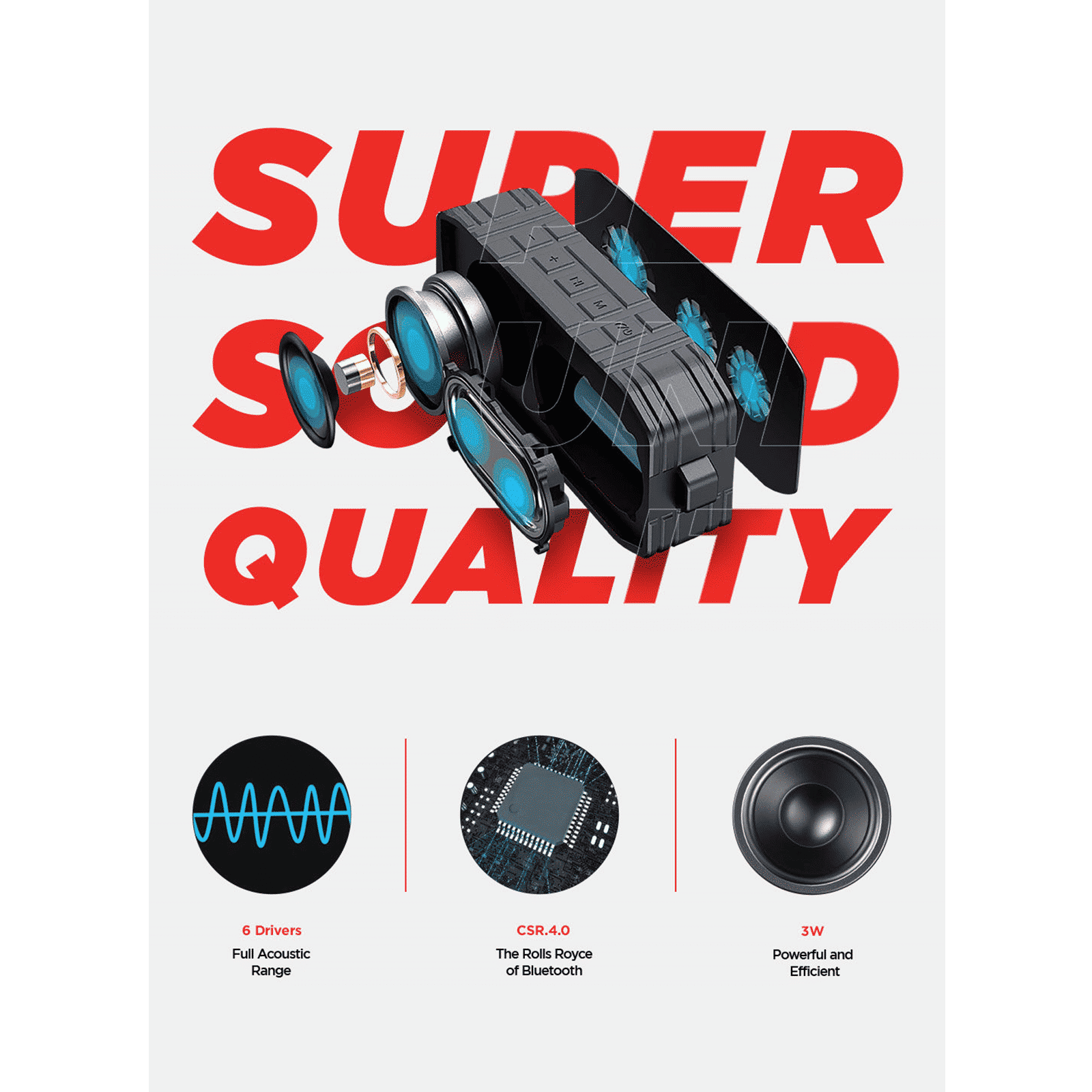 macmerise The Epic Trio 6W Portable Bluetooth Speaker (IPX7 Water Resistant, TWS Compatibility, Multicolor)_6