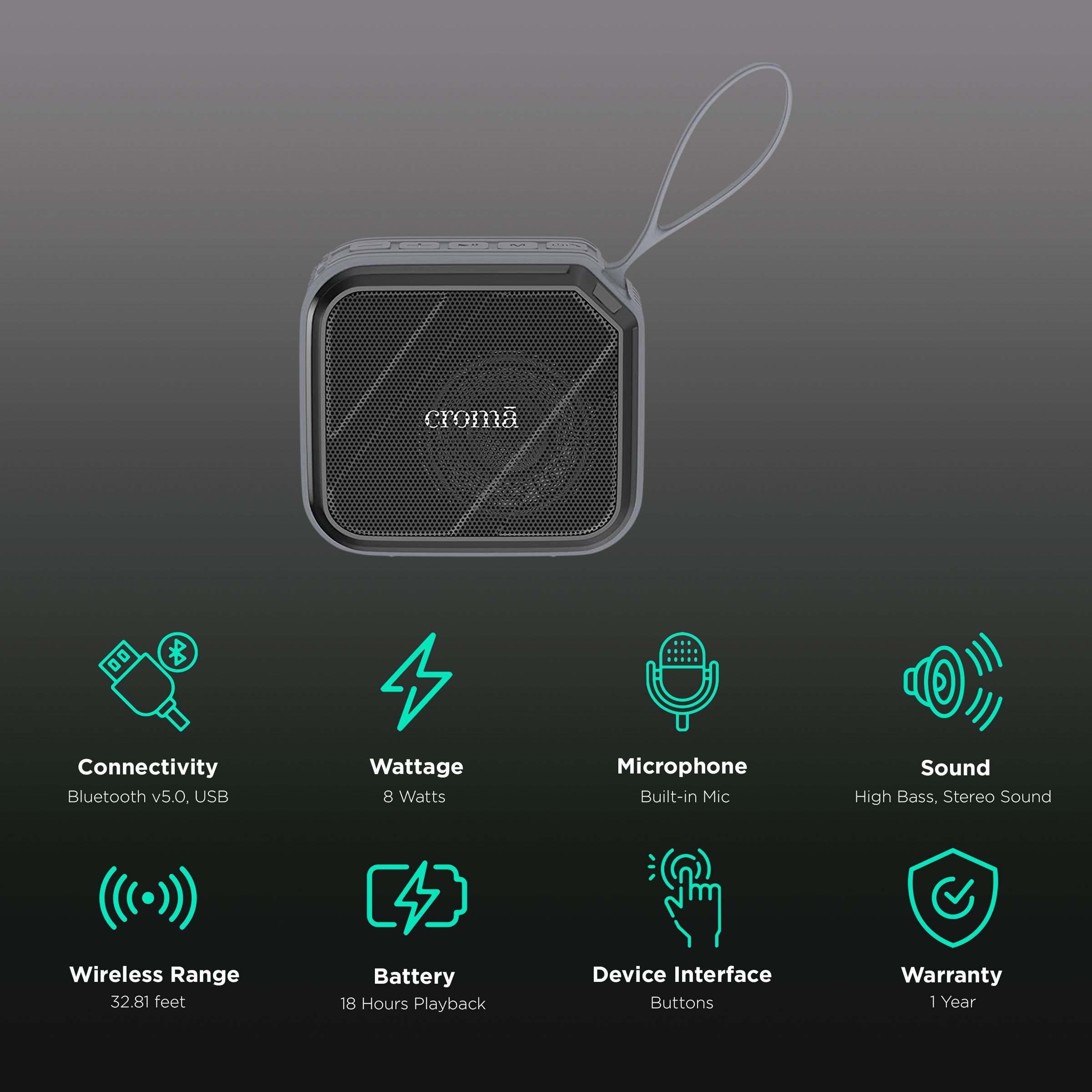 Croma 8W Portable Bluetooth Speaker (18 Hours Playtime, Black)_2