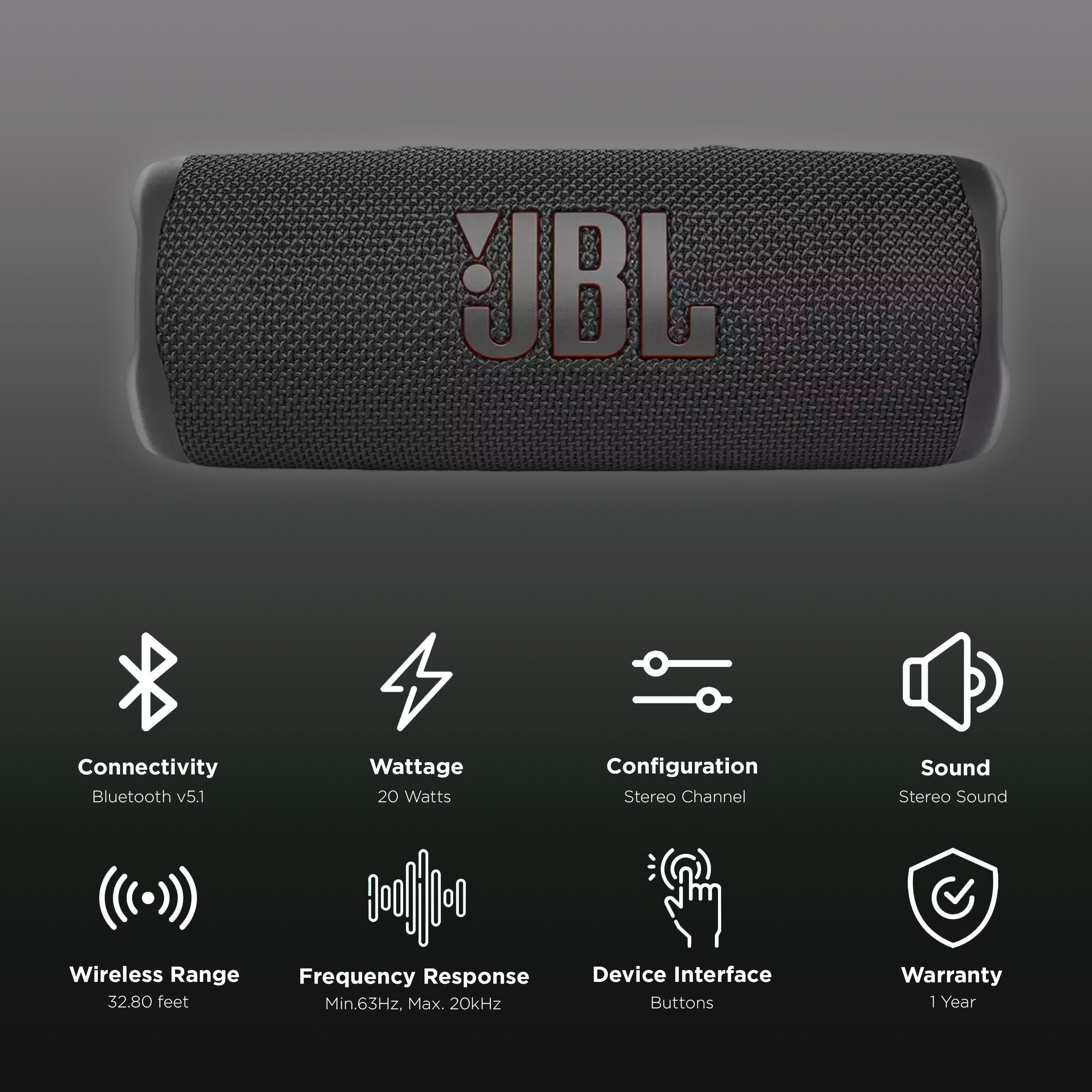 JBL Flip 6 30W Portable Bluetooth Speaker (IP67 Waterproof & Dustproof, Stereo Channel, Black)_2
