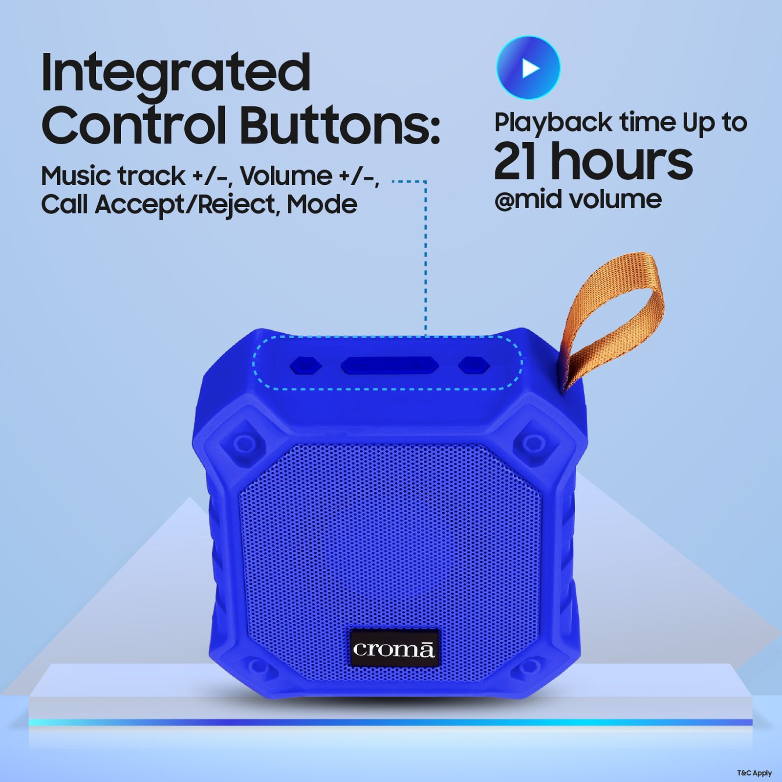 Croma 5W Portable Bluetooth Speaker (IPX7 Water Resistant, Built-in Mic, Stereo Channel, Blue) Croma 5W Portable Bluetooth Speaker (IPX7 Water Resistant, Built-in Mic, Stereo Channel, Blue)_6
