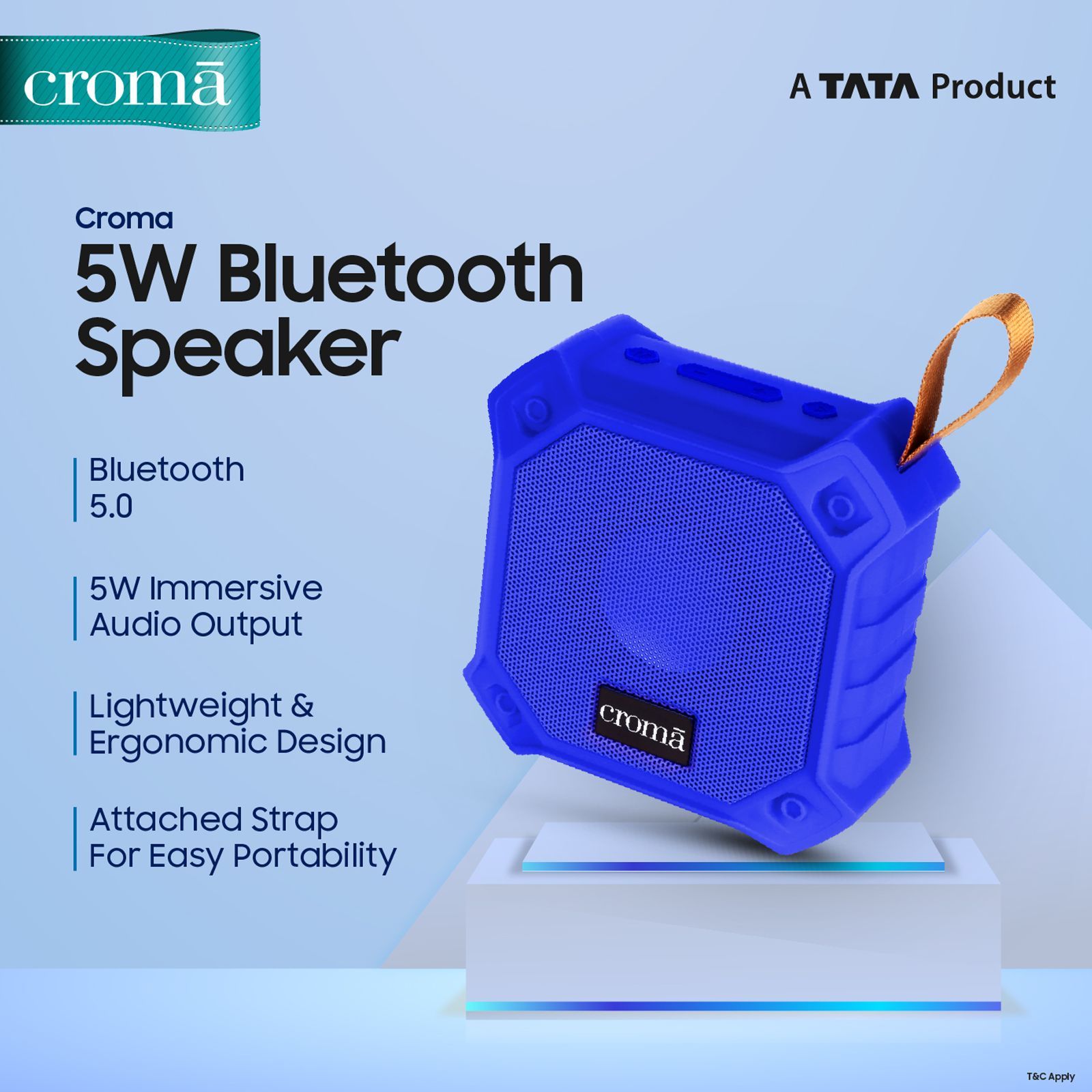 Croma 5W Portable Bluetooth Speaker (IPX7 Water Resistant, Built-in Mic, Stereo Channel, Blue) Croma 5W Portable Bluetooth Speaker (IPX7 Water Resistant, Built-in Mic, Stereo Channel, Blue)_4