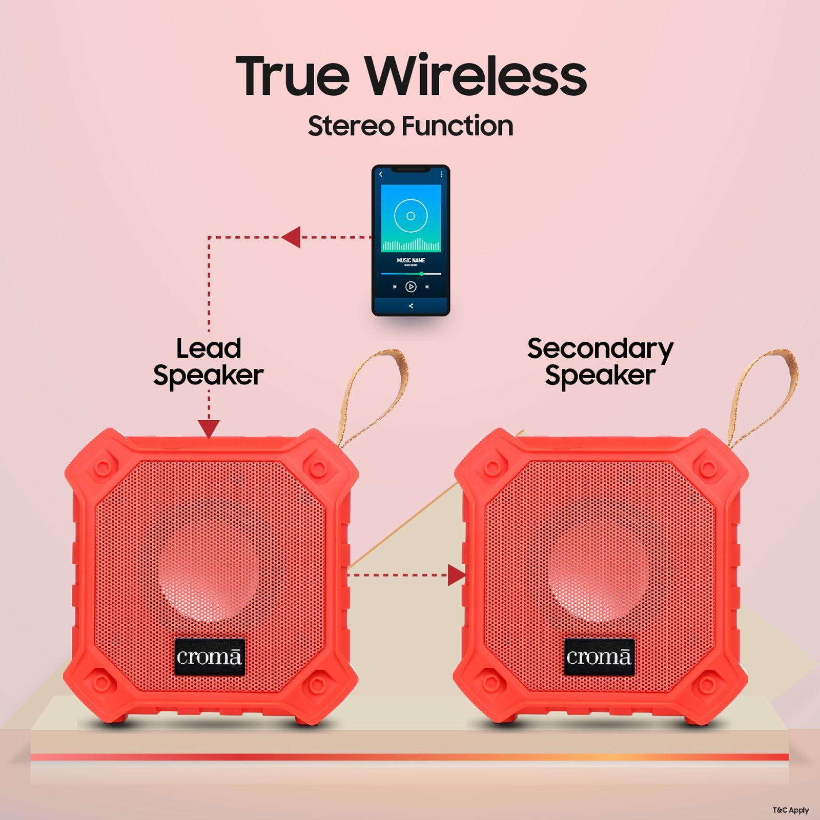 Croma 5W Portable Bluetooth Speaker (Water Resistant, Built-in Mic, Stereo Channel, Red)_5