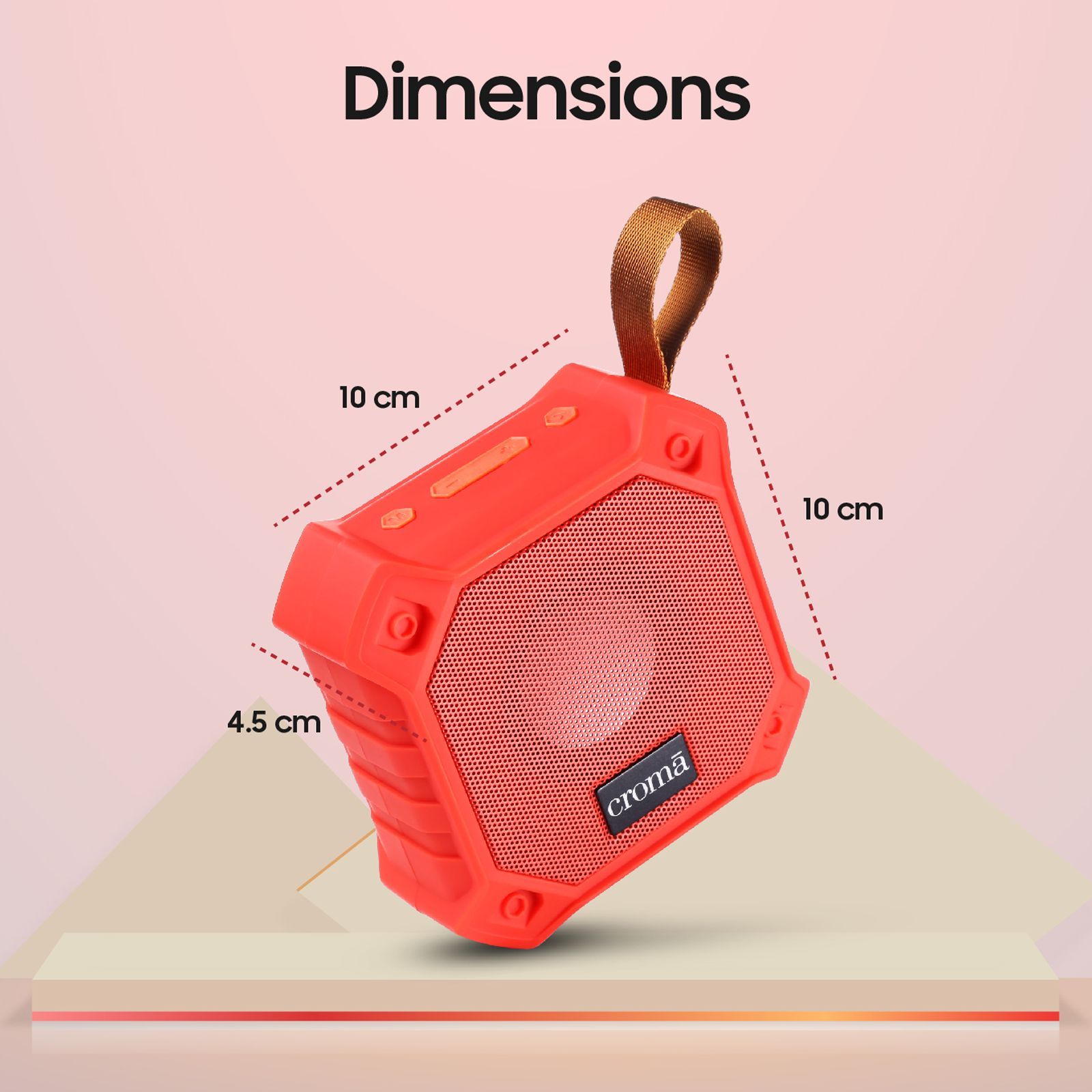Croma 5W Portable Bluetooth Speaker (Water Resistant, Built-in Mic, Stereo Channel, Red)_7