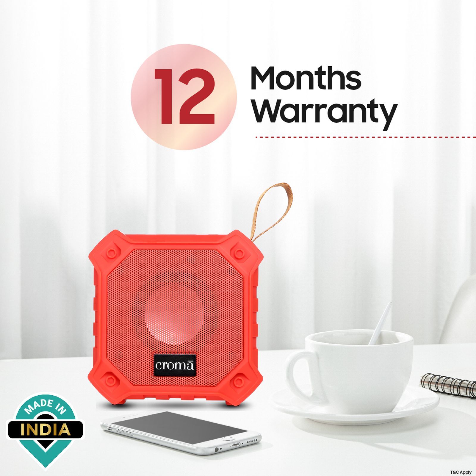 Croma 5W Portable Bluetooth Speaker (Water Resistant, Built-in Mic, Stereo Channel, Red)_8