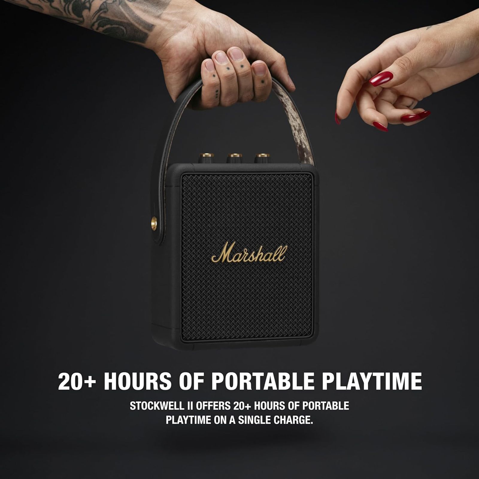 Marshall Stockwell II 20W Portable Bluetooth Speaker (IPX4 Water Resistant, 20 Hours Playtime, Stereo Channel, Black/Brass)_13