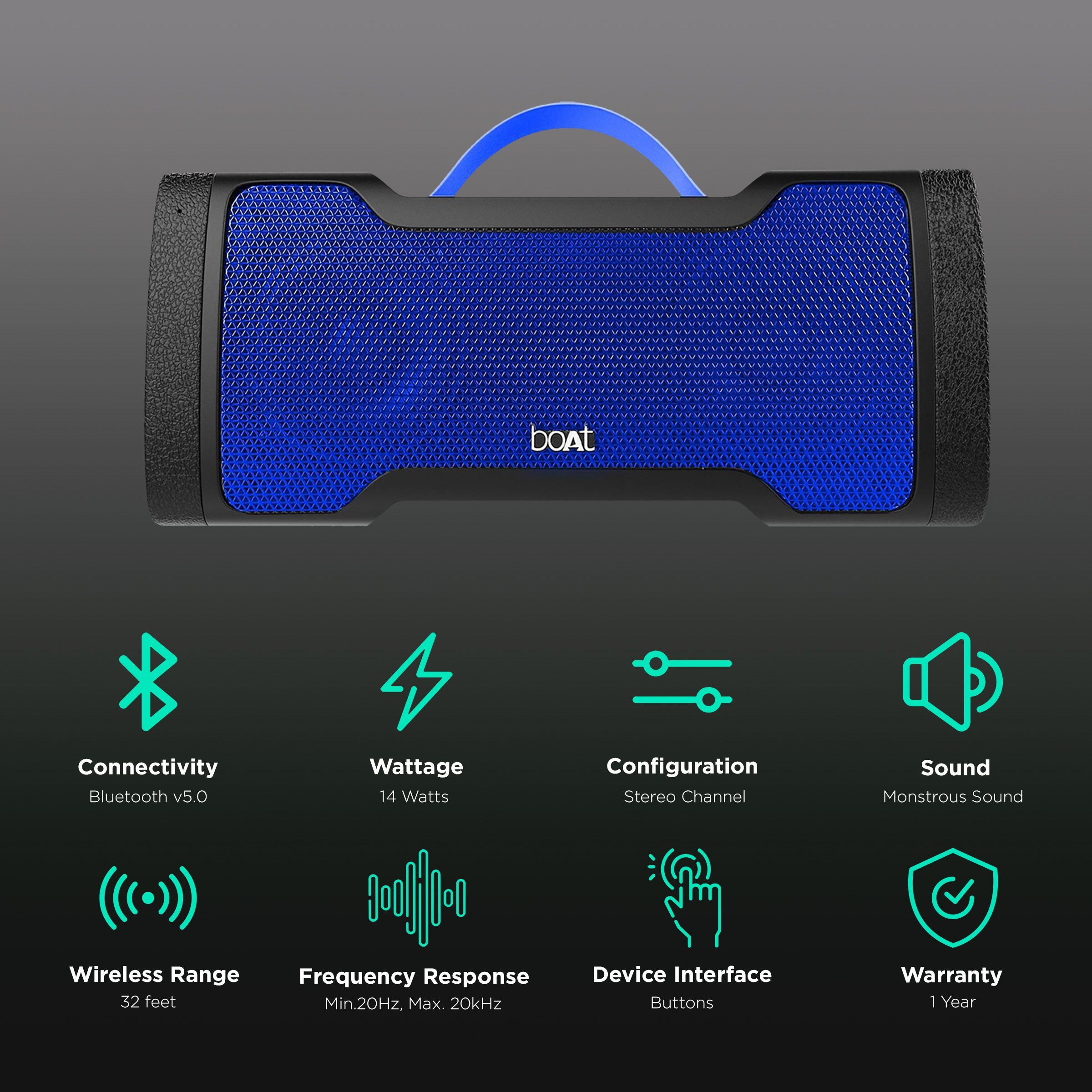 boAt Stone 1000 14W Portable Bluetooth Speaker (IPX5 Waterproof, 10 Hours Playtime, Stereo Channel, Blue) boAt Stone 1000 14W Portable Bluetooth Speaker (IPX5 Waterproof, 10 Hours Playtime, Stereo Channel, Blue)_2