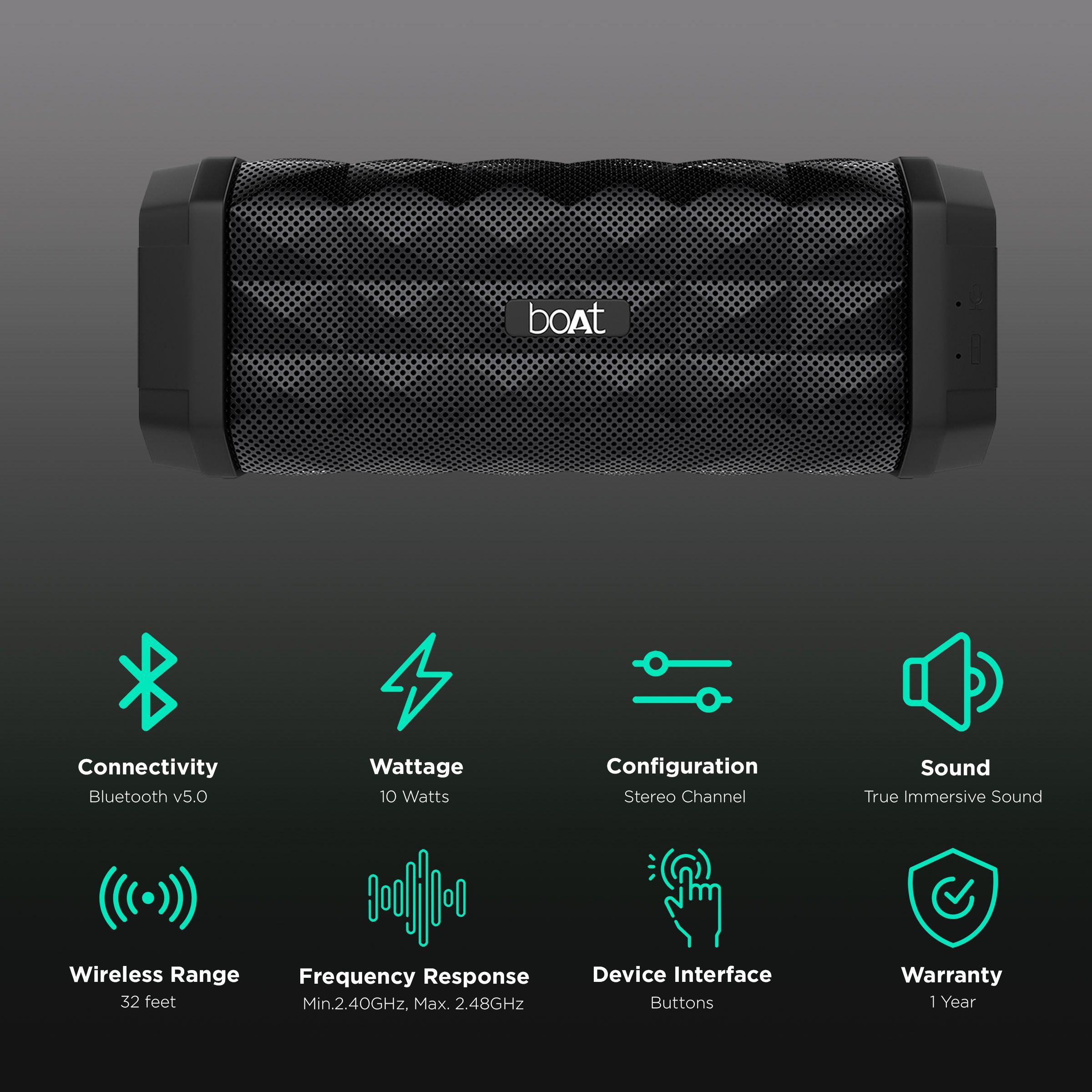 boAt Stone 650 10W Portable Bluetooth Speaker (IPX5 Water Resistant, 7 Hours Playtime, Stereo Channel, Black) boAt Stone 650 10W Portable Bluetooth Speaker (IPX5 Water Resistant, 7 Hours Playtime, Stereo Channel, Black)_2
