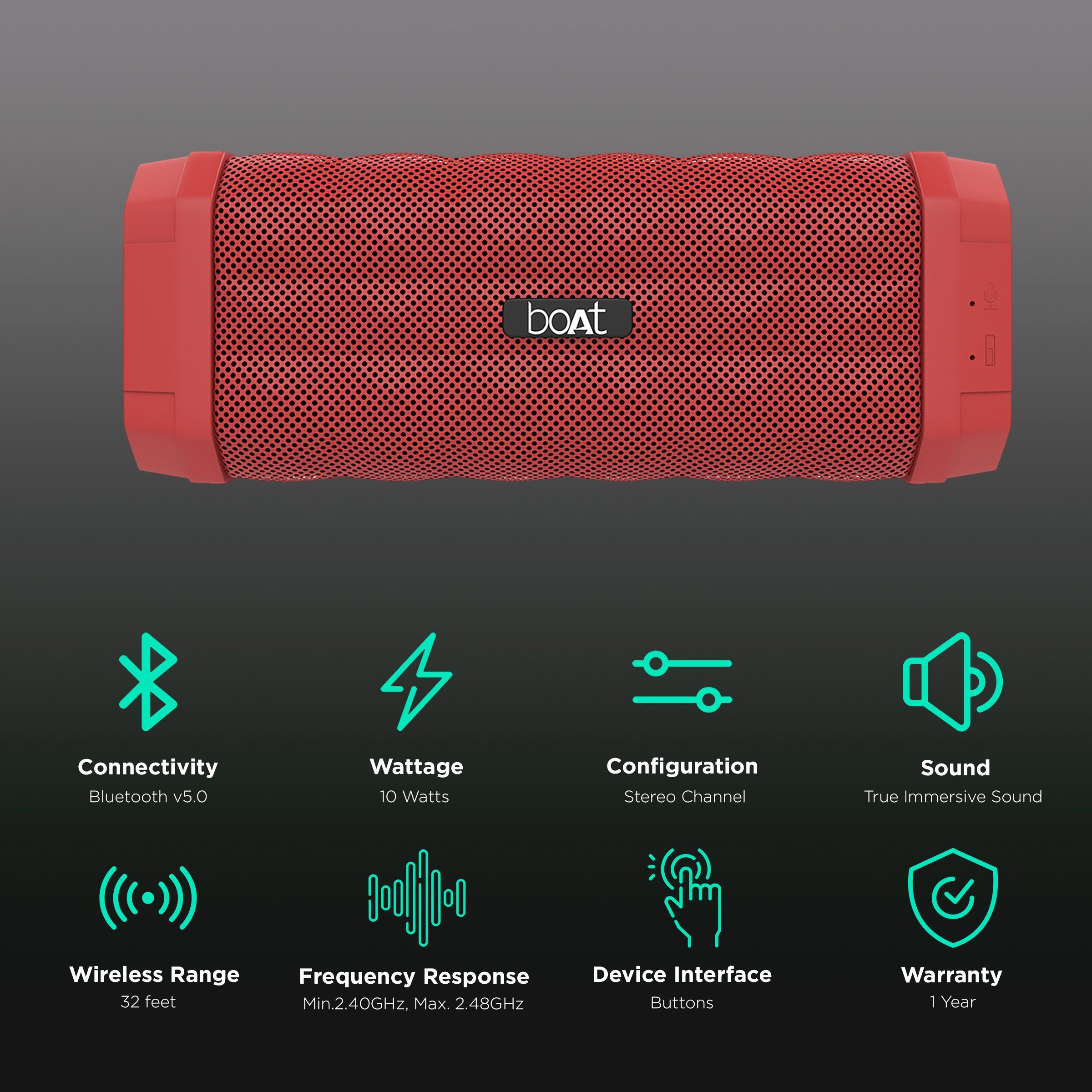boAt Stone 650 10W Portable Bluetooth Speaker (IPX5 Water Resistant, 7 Hours Playtime, Stereo Channel, Red)_2