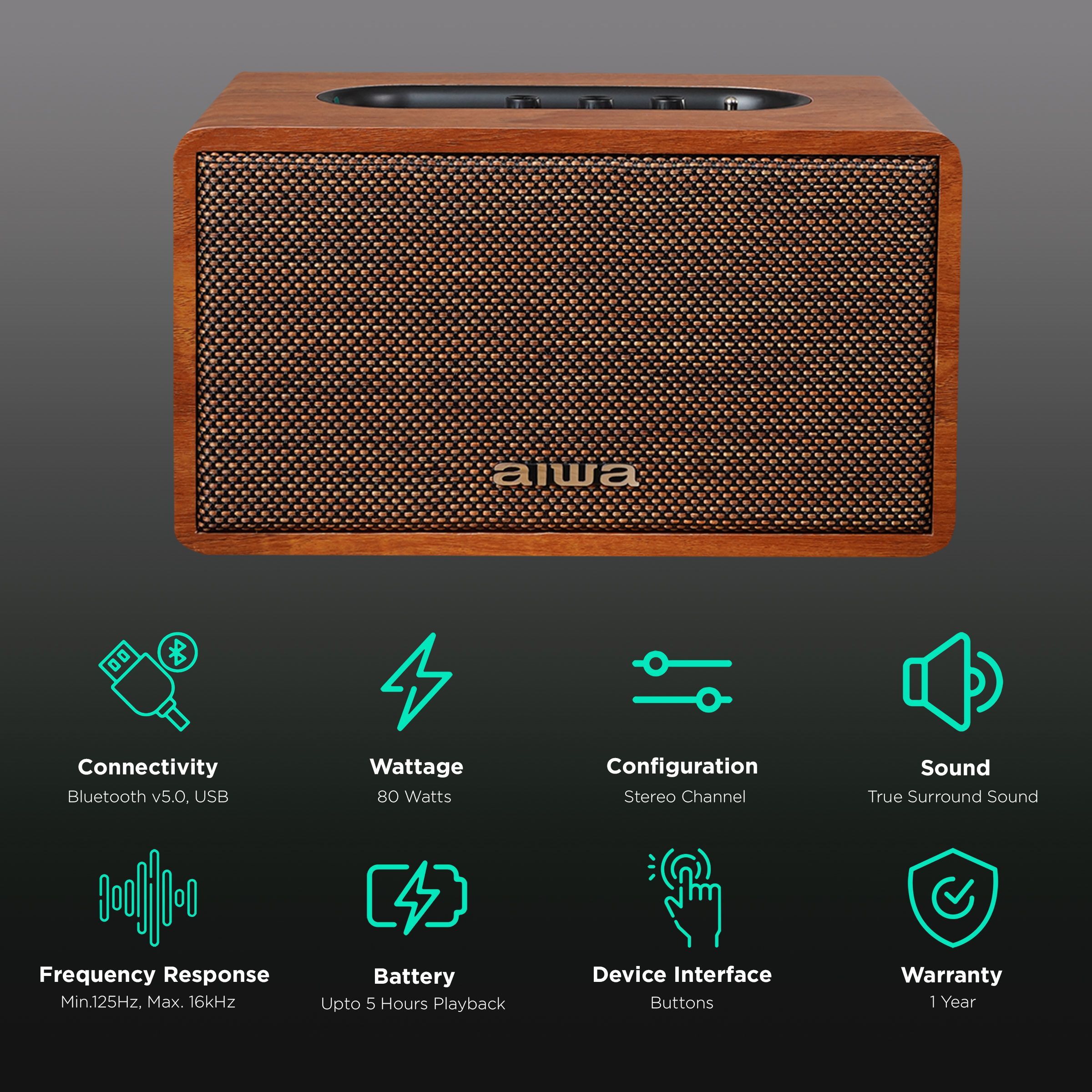 aiwa MI-X150 Retro Plus X 80W Portable Bluetooth Speaker (5 Hours Playtime, Brown) aiwa MI-X150 Retro Plus X 80W Portable Bluetooth Speaker (5 Hours Playtime, Brown)_2