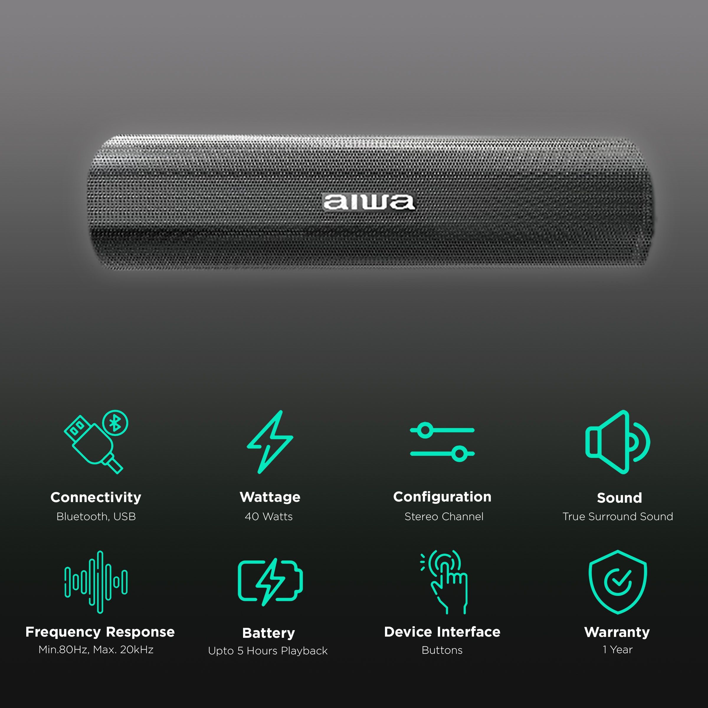 aiwa 40W Portable Bluetooth Speaker (5 Hours Playtime, Grey)_2