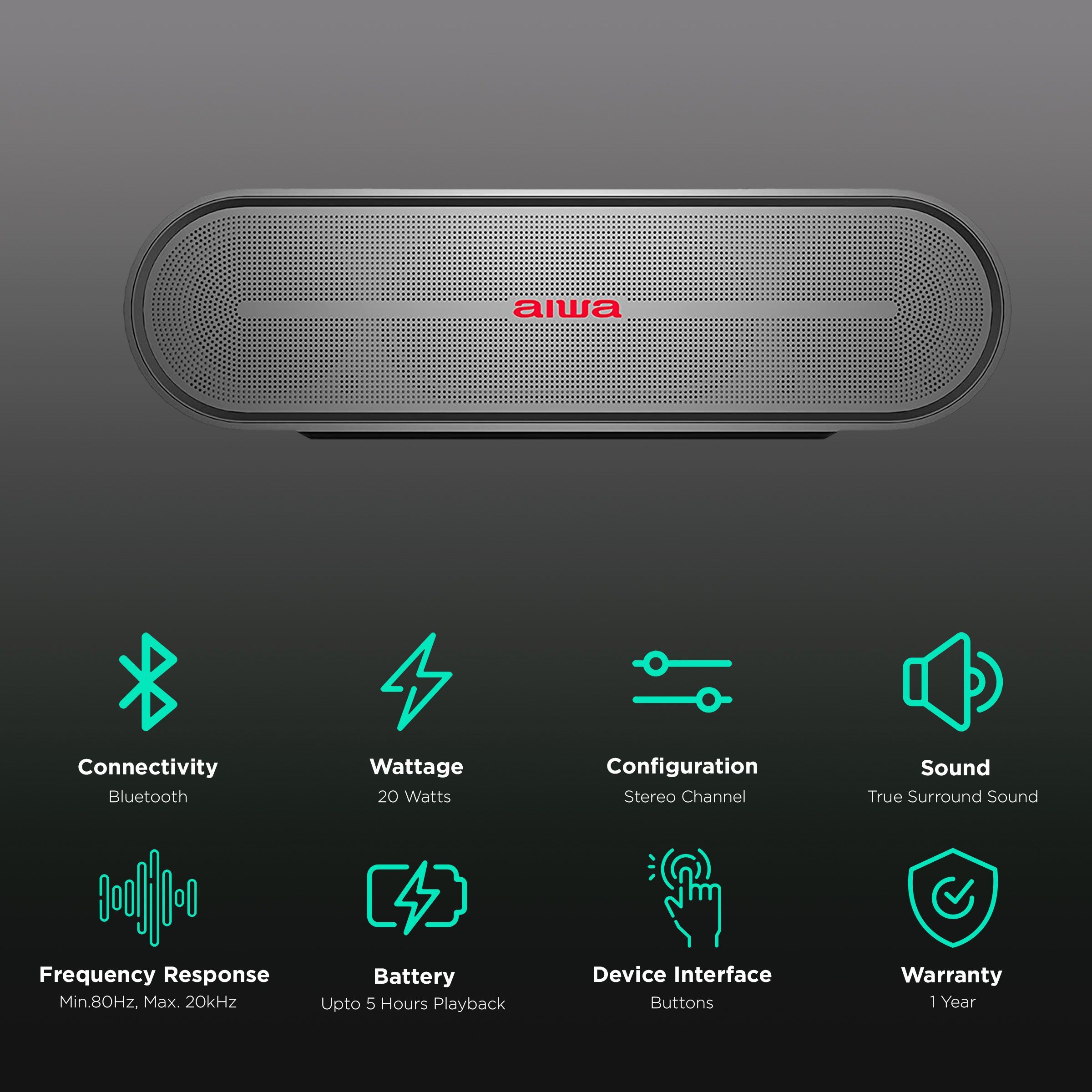 aiwa 20W Portable Bluetooth Speaker (5 Hours Playtime, Grey)_2