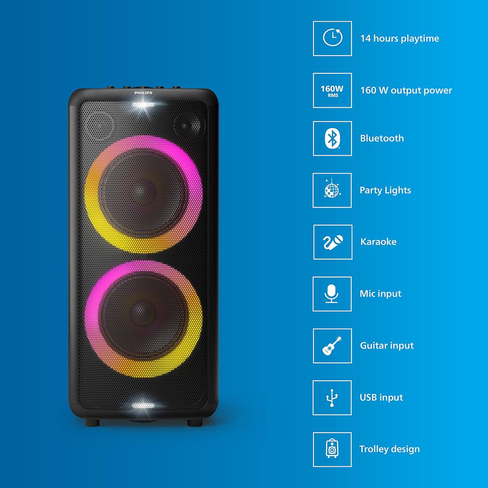 PHILIPS 160W Bluetooth Party Speaker (14 Hours Play Time, 2.0 Channel, Black)_12