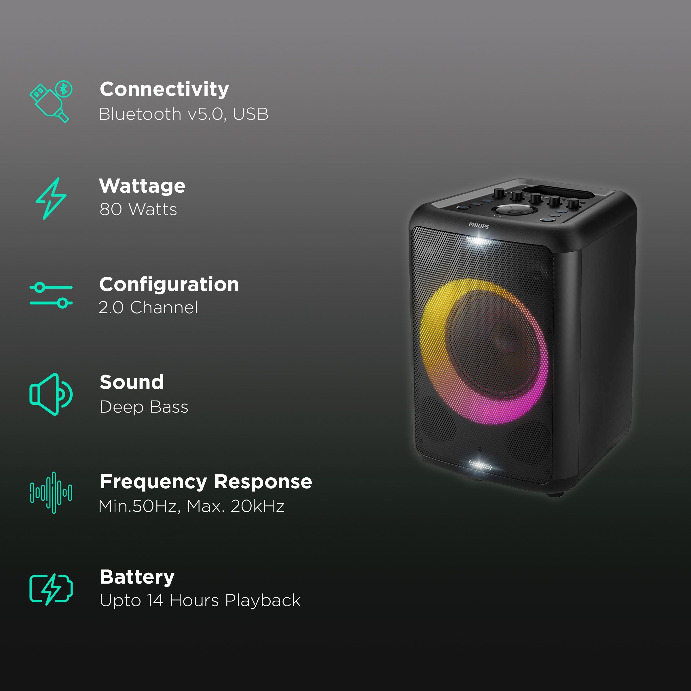 PHILIPS 80W Bluetooth Party Speaker (14 Hours Play Time, 2.0 Channel, Black)_2