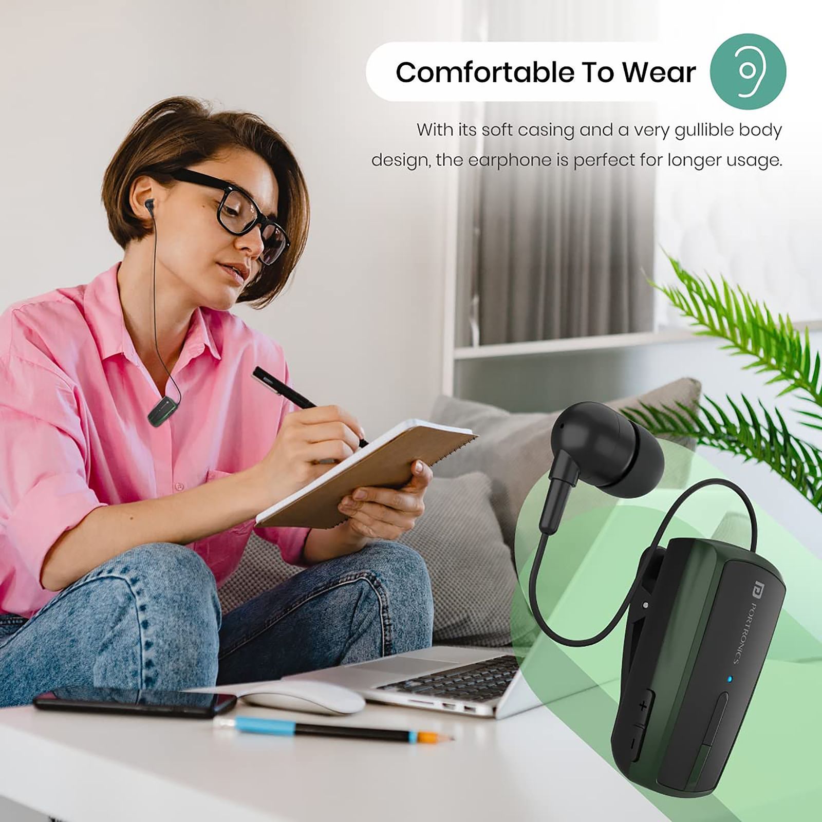 PORTRONICS Harmonics Klip 4 Bluetooth Headset with Mic (Upto 12 Hours Talk Time, In Ear, Green)_5